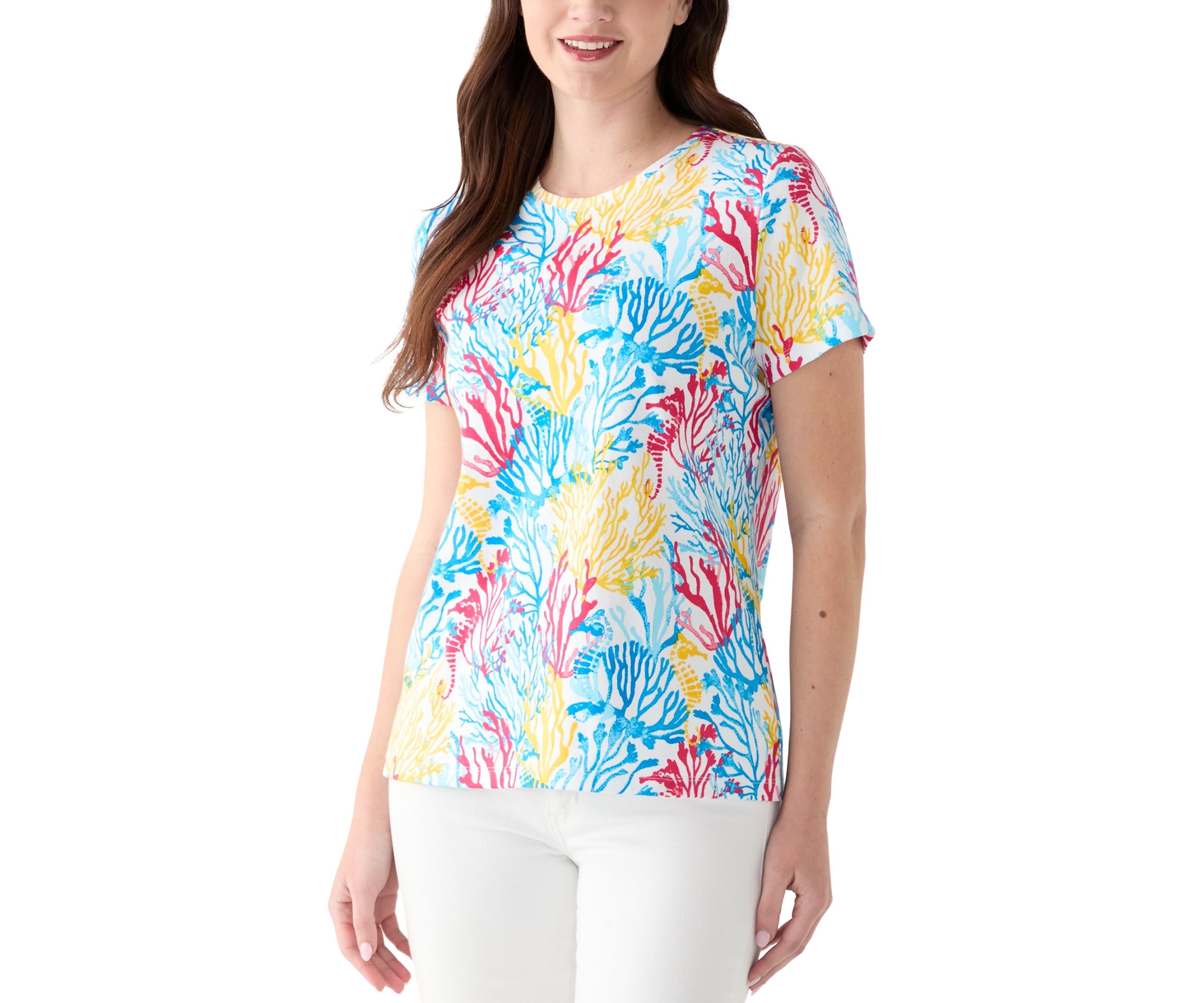 Womens Short Sleeve Crew Neck Printed T-Shirt