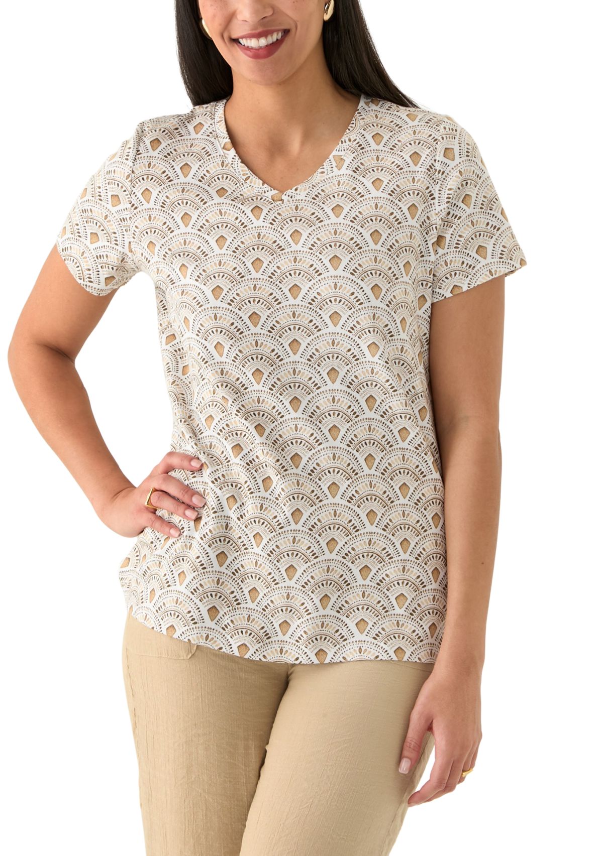 Womens Printed V-Neck Top
