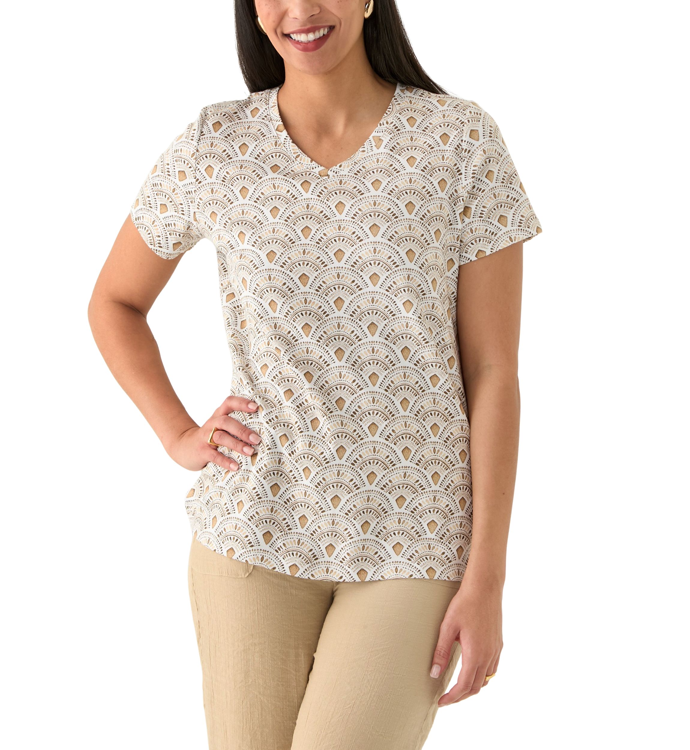 Womens Printed V-Neck Top