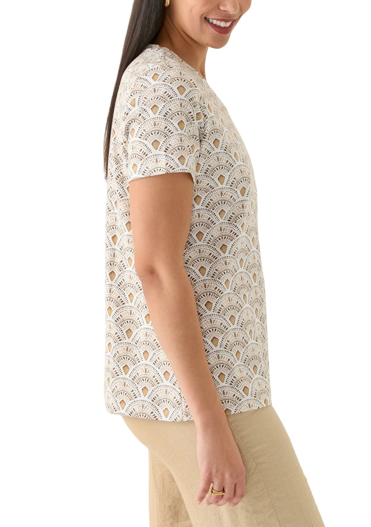 Womens Printed V-Neck Top