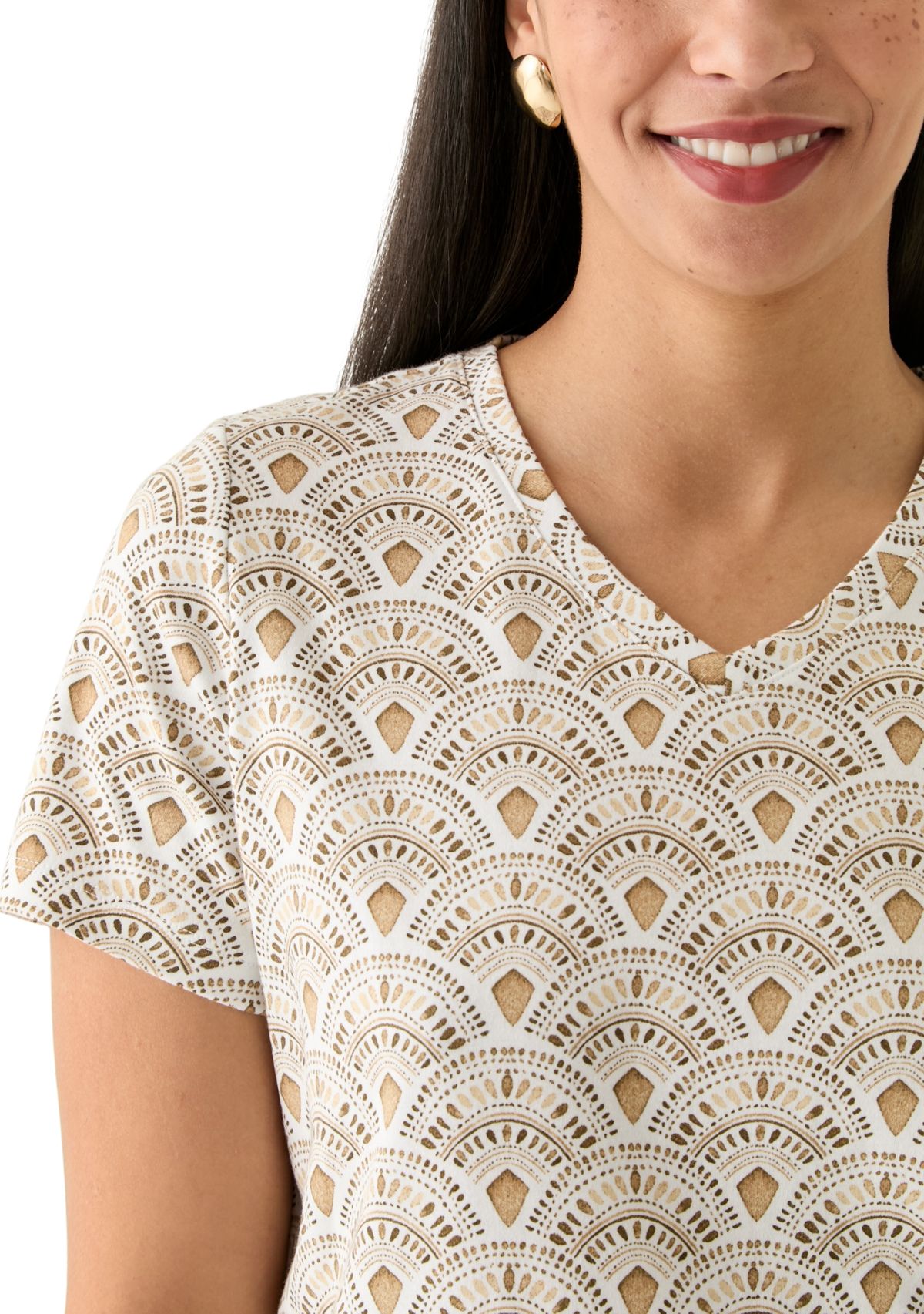 Womens Printed V-Neck Top