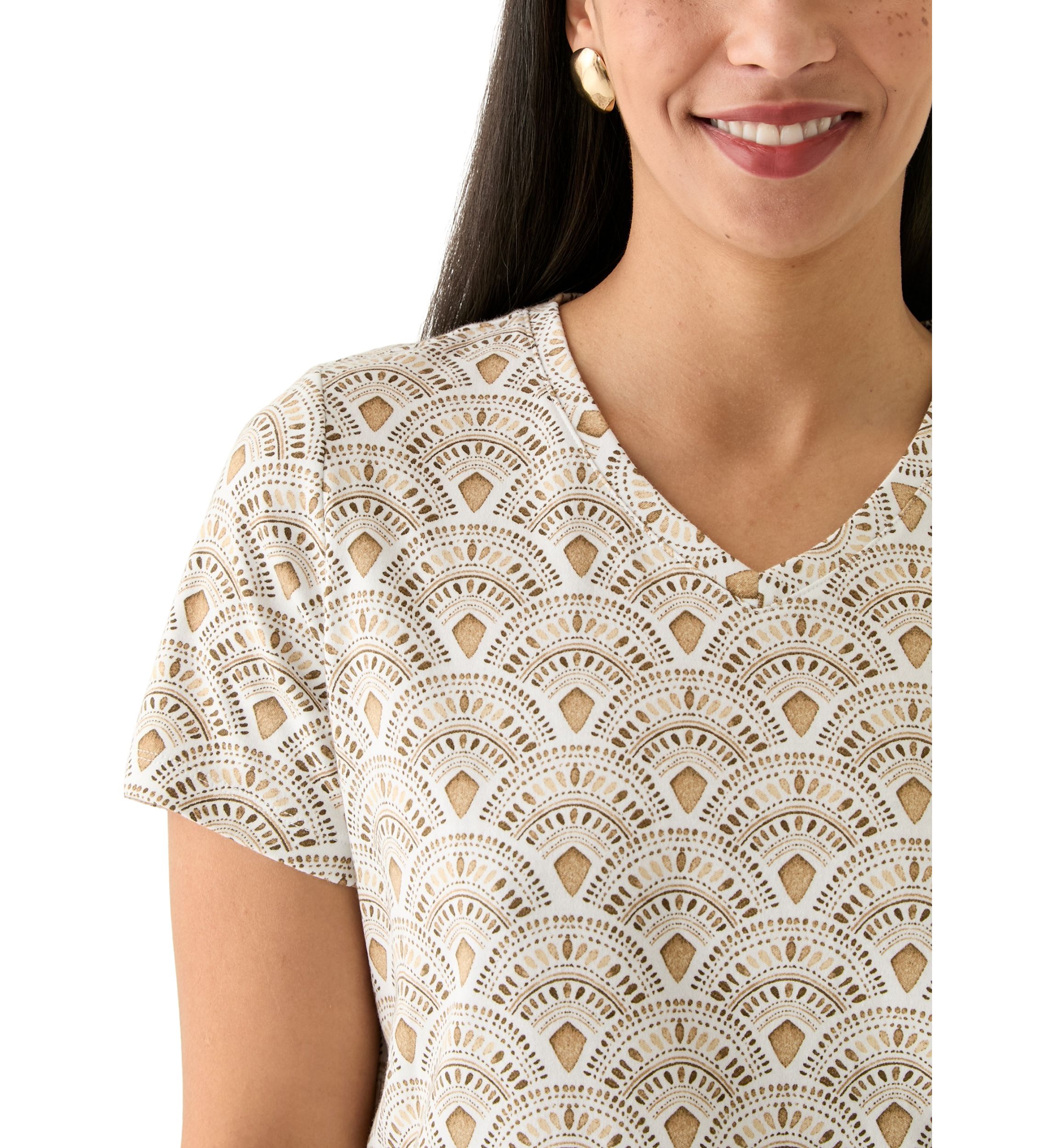 Womens Printed V-Neck Top