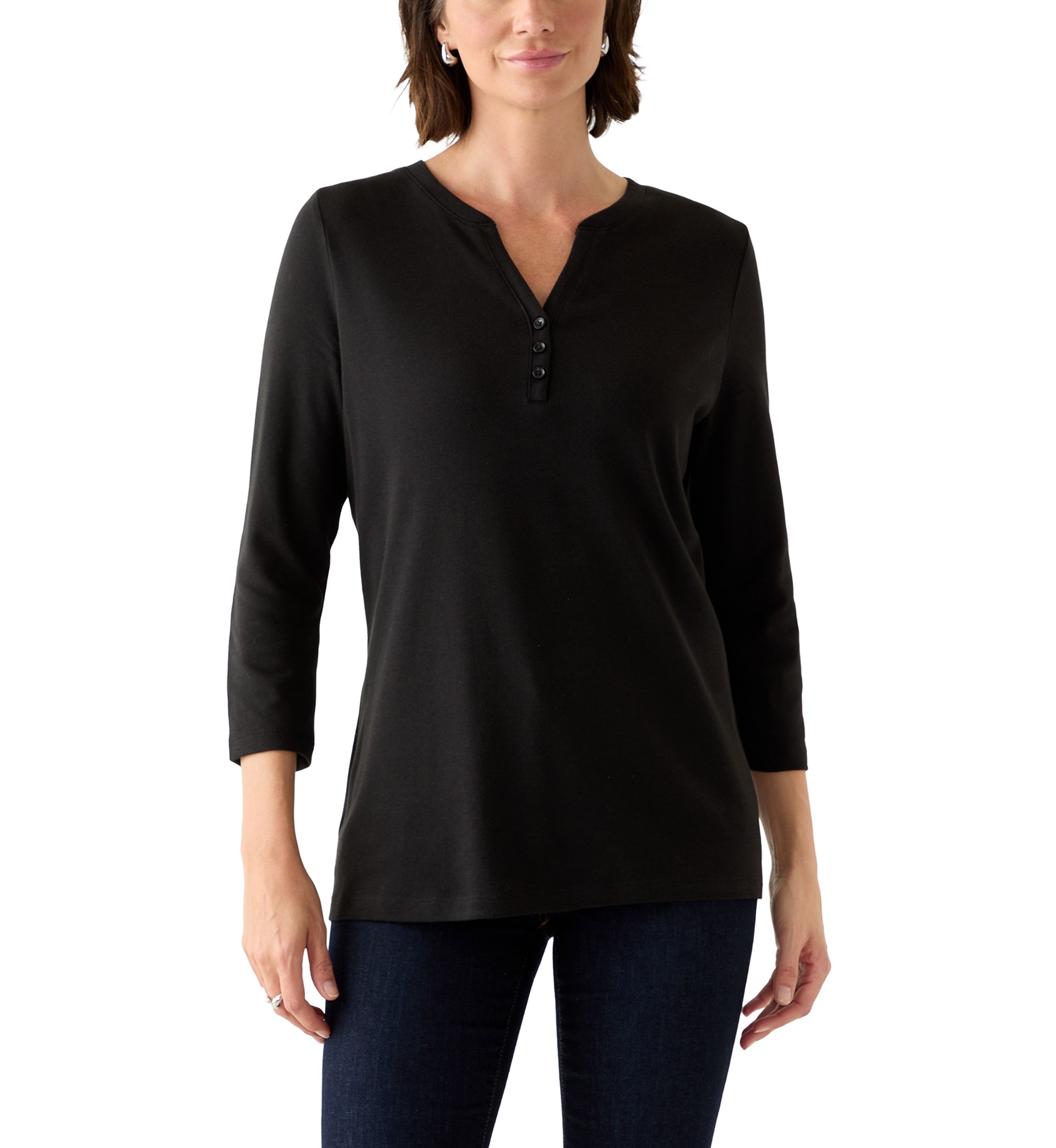 Womens 3/4 Sleeve Henley Top