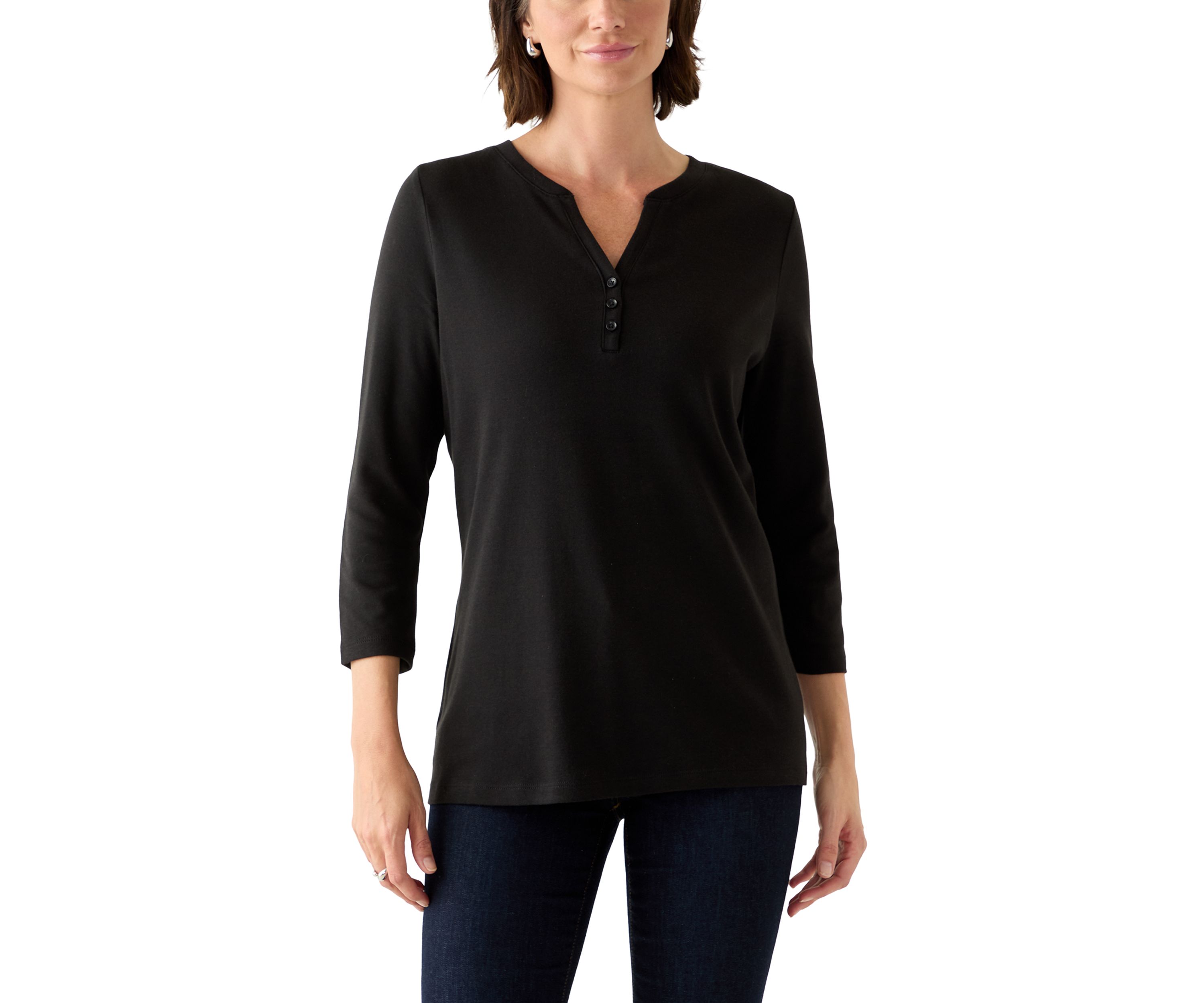 Womens 3/4 Sleeve Henley Top