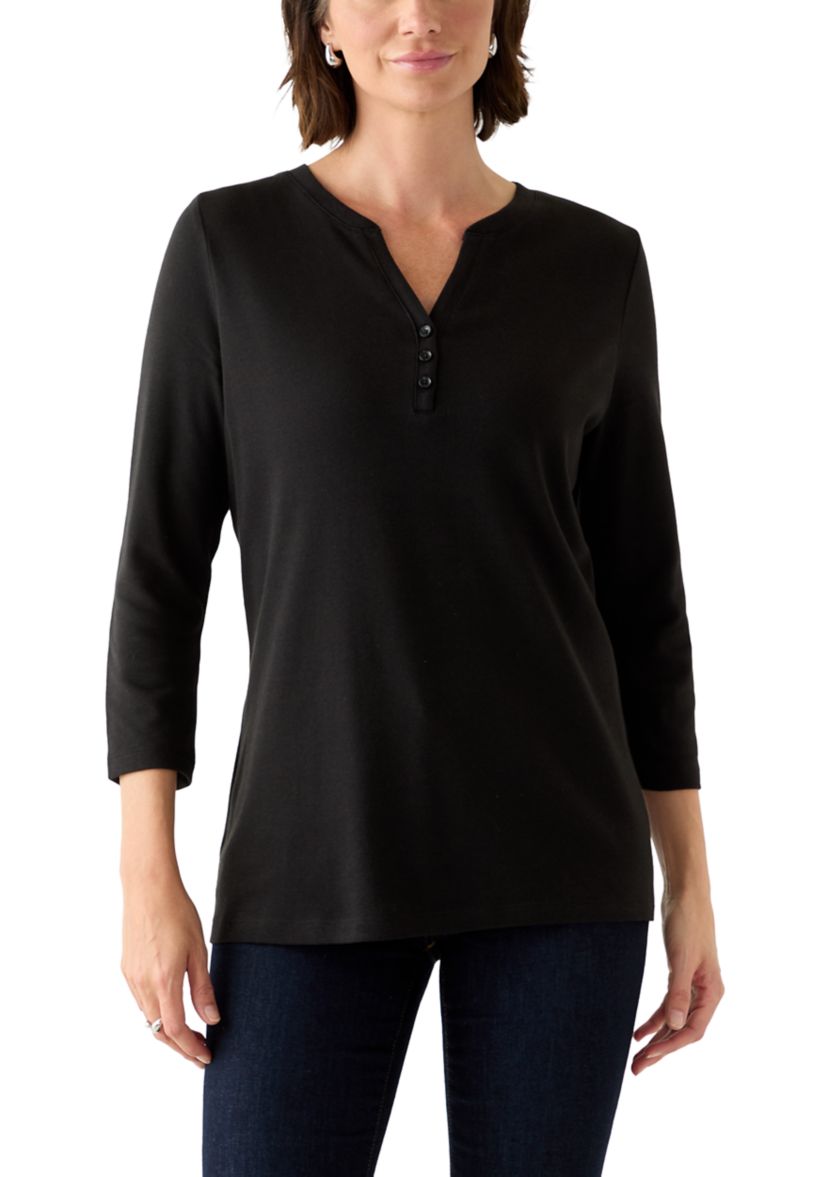 Womens 3/4 Sleeve Henley Top