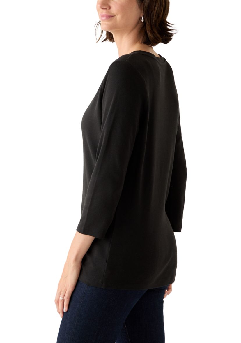Womens 3/4 Sleeve Henley Top