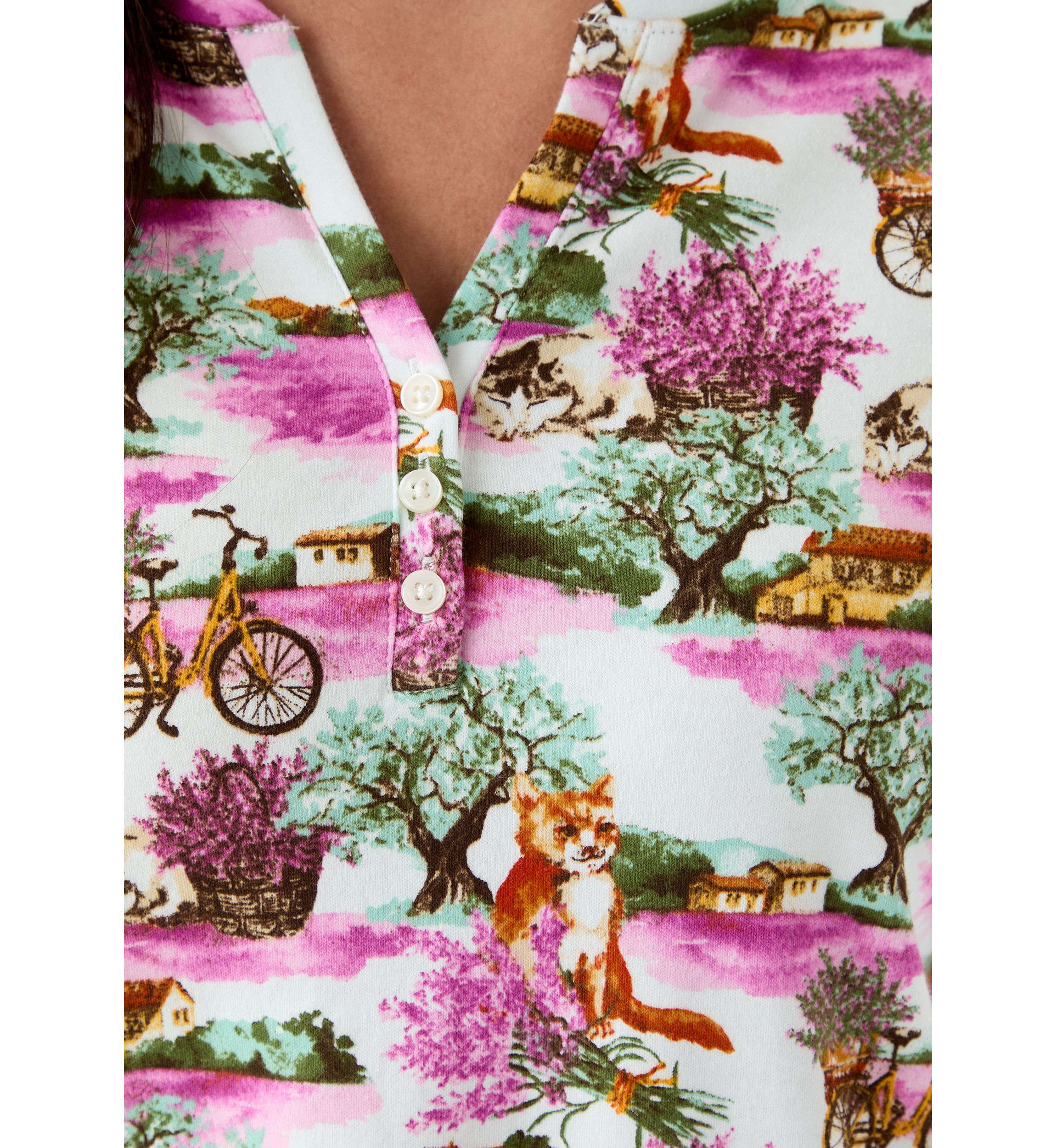 Womens 3/4 Sleeve Printed Henley Shirt