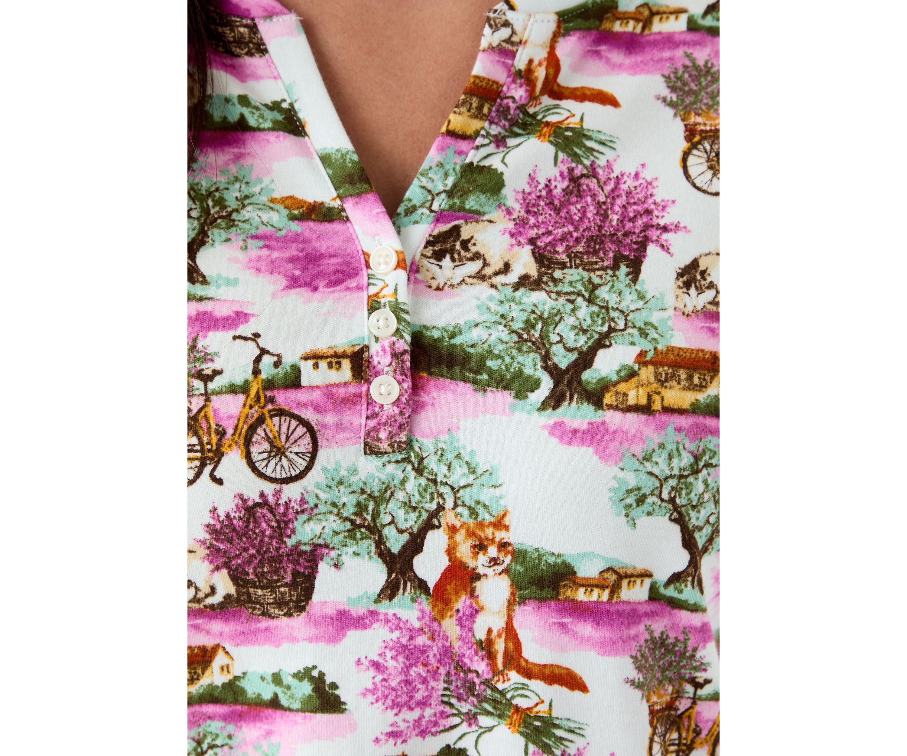 Womens 3/4 Sleeve Printed Henley Shirt