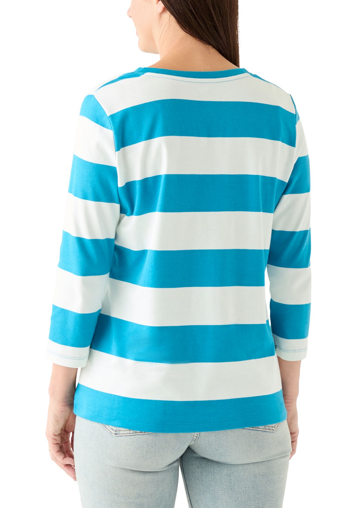 Womens 3/4 Sleeve Yarn Dyed Henley Top
