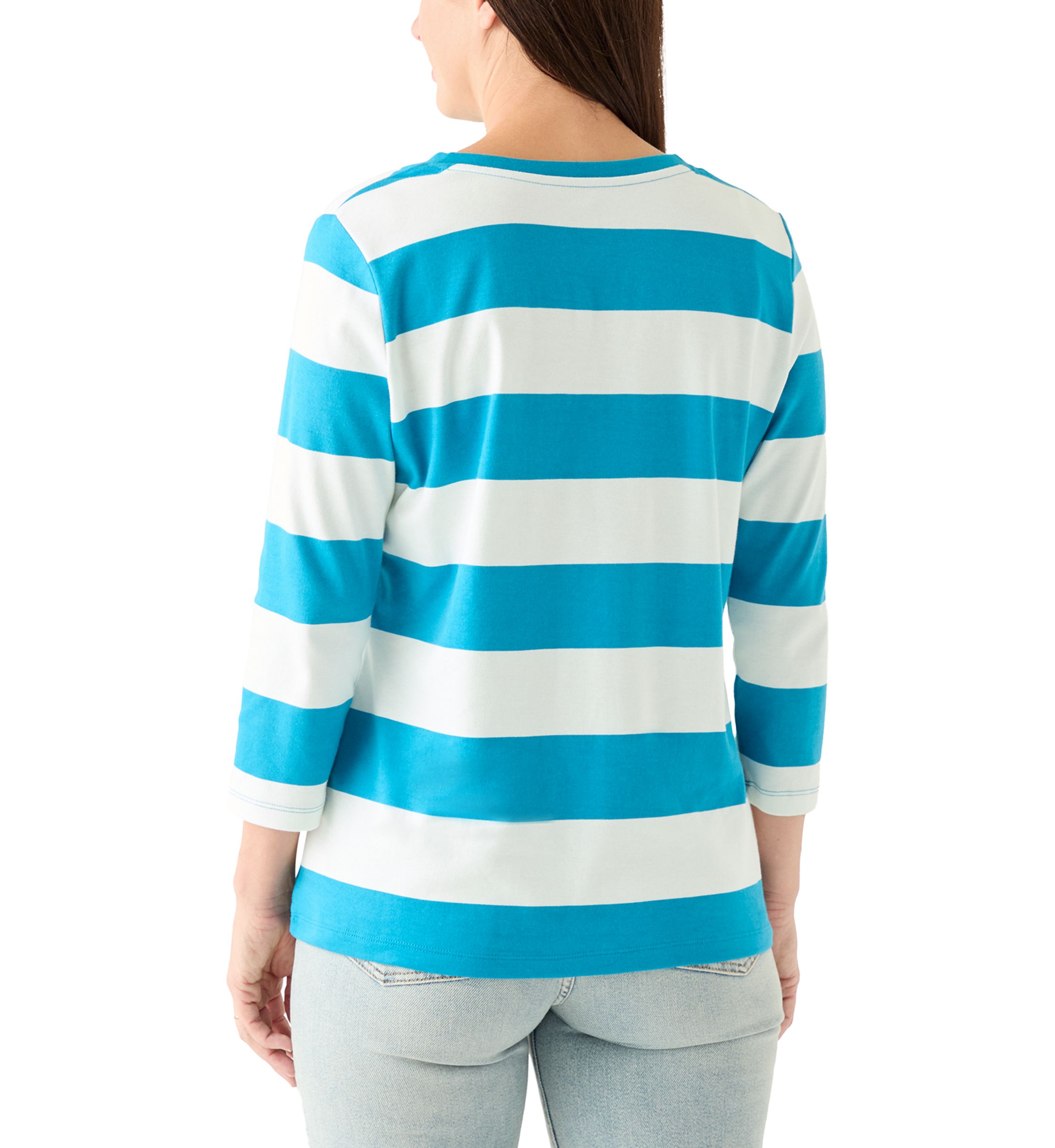 Womens 3/4 Sleeve Yarn Dyed Henley Top