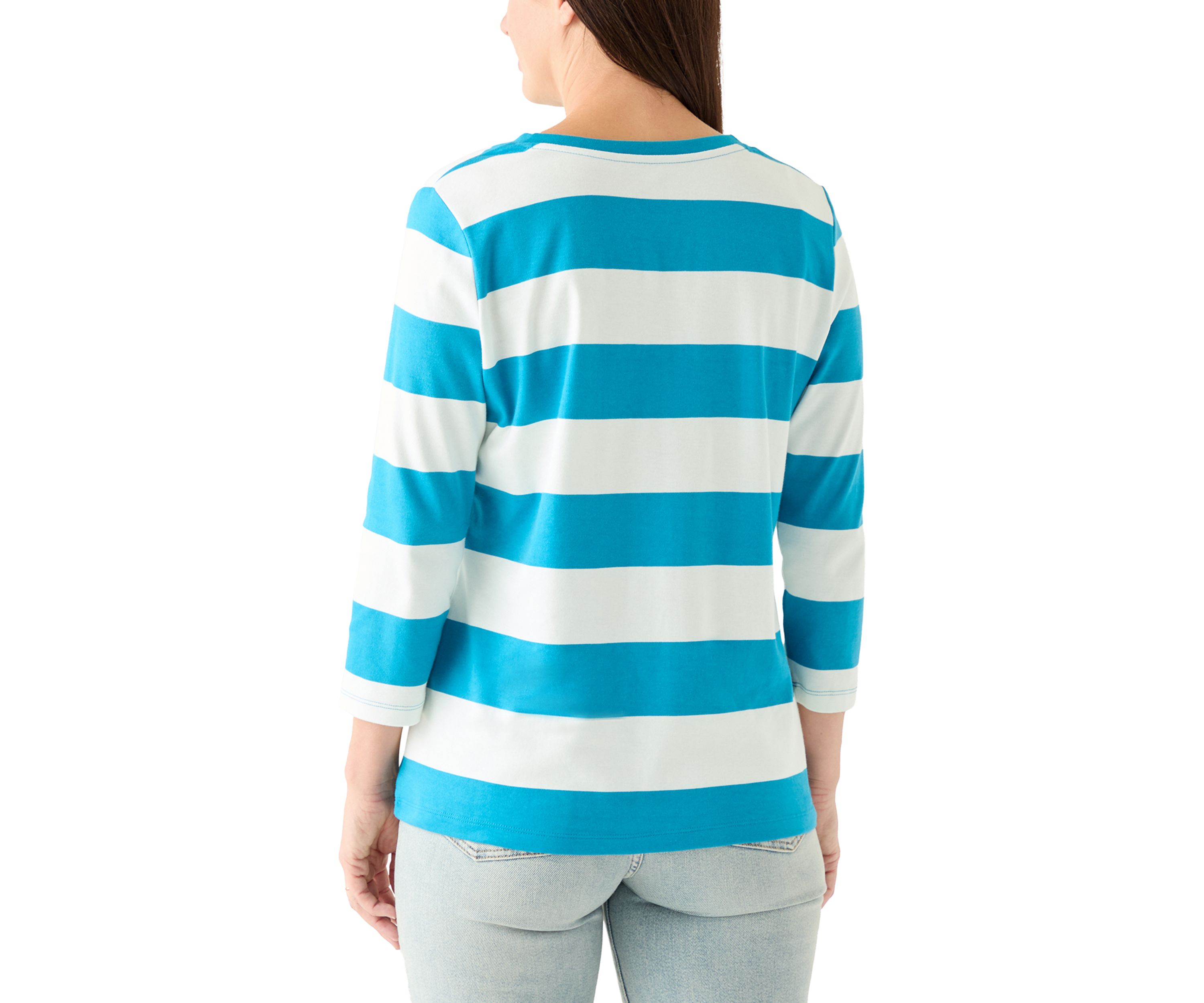 Womens 3/4 Sleeve Yarn Dyed Henley Top