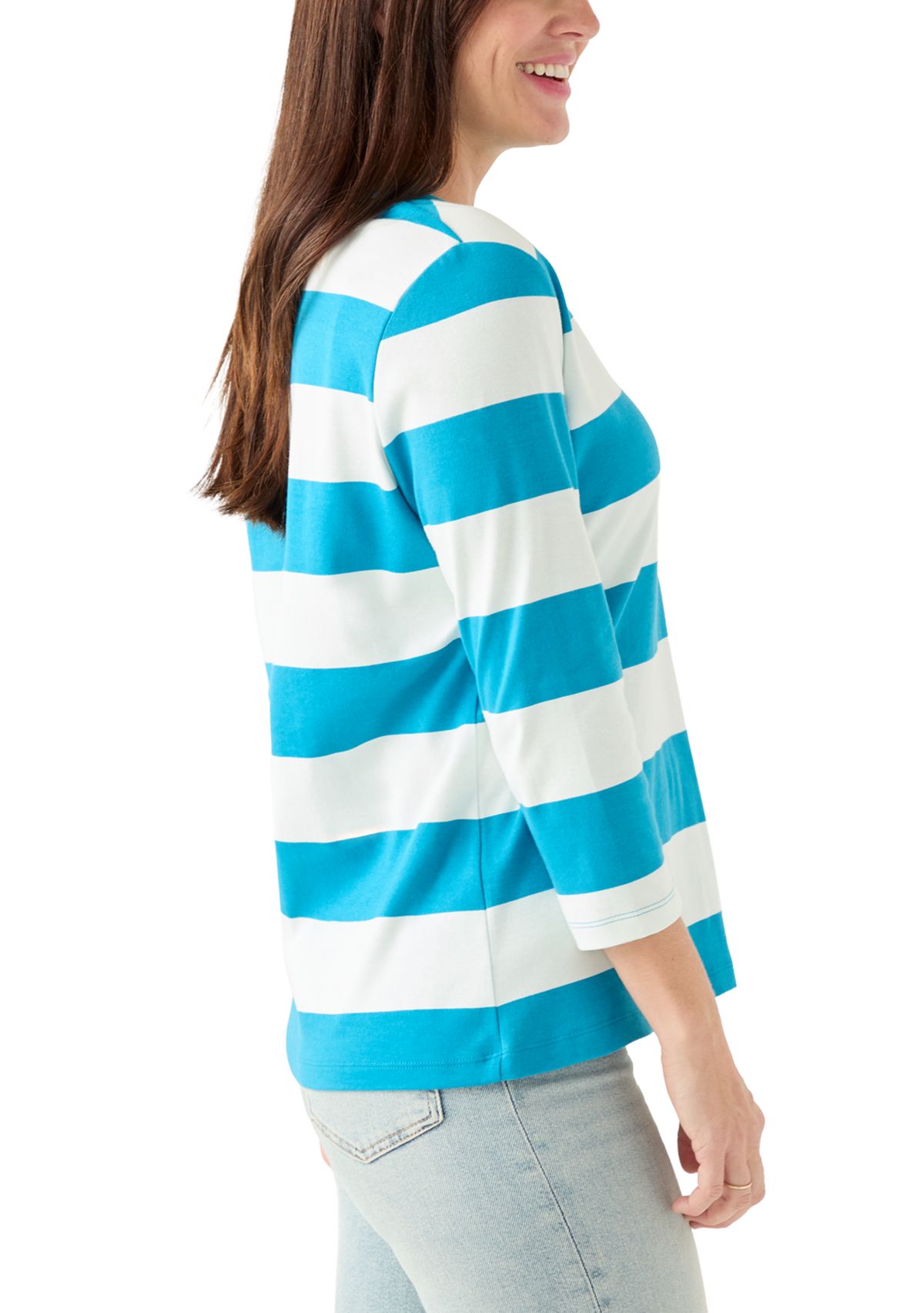 Womens 3/4 Sleeve Yarn Dyed Henley Top