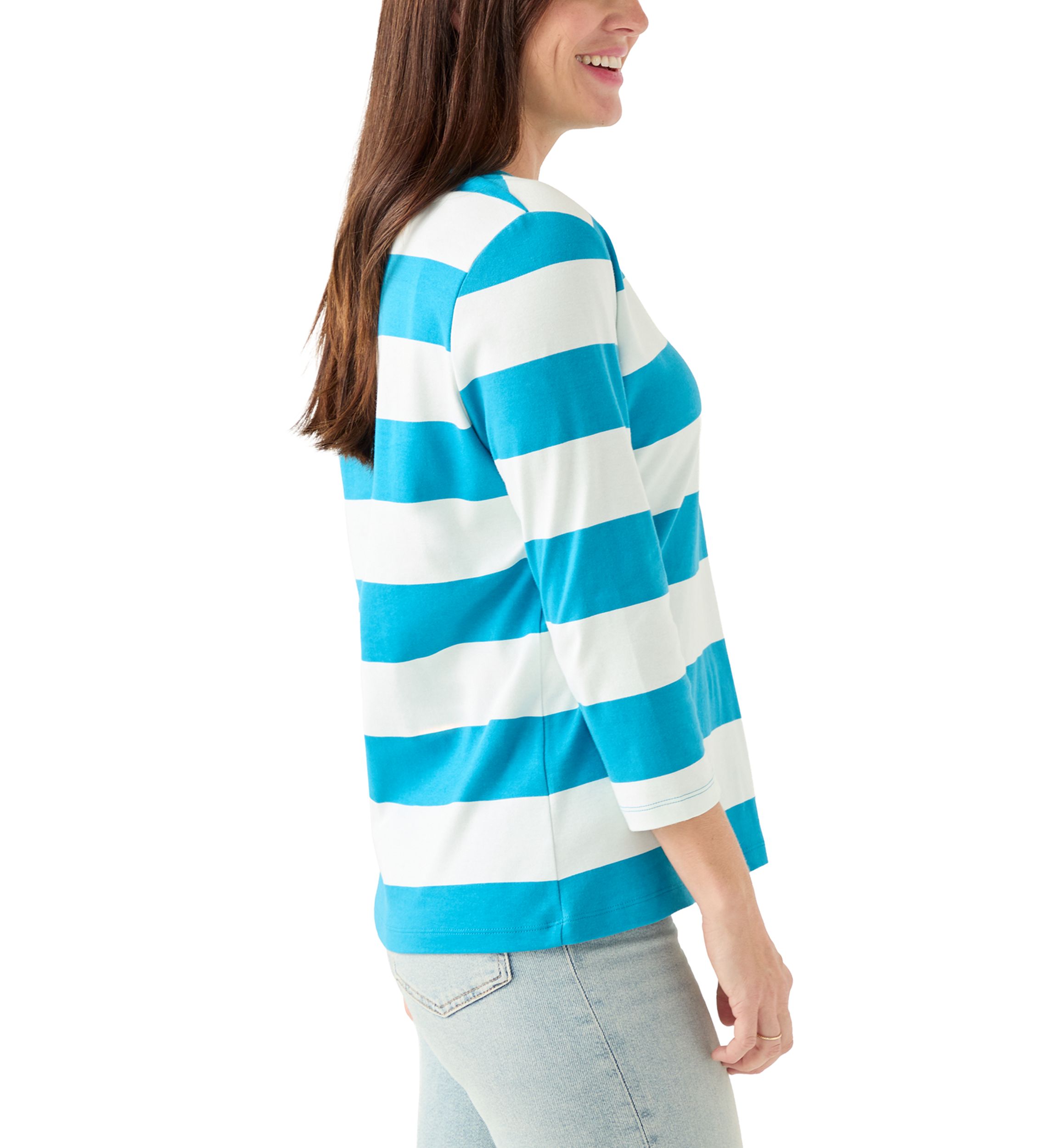 Womens 3/4 Sleeve Yarn Dyed Henley Top