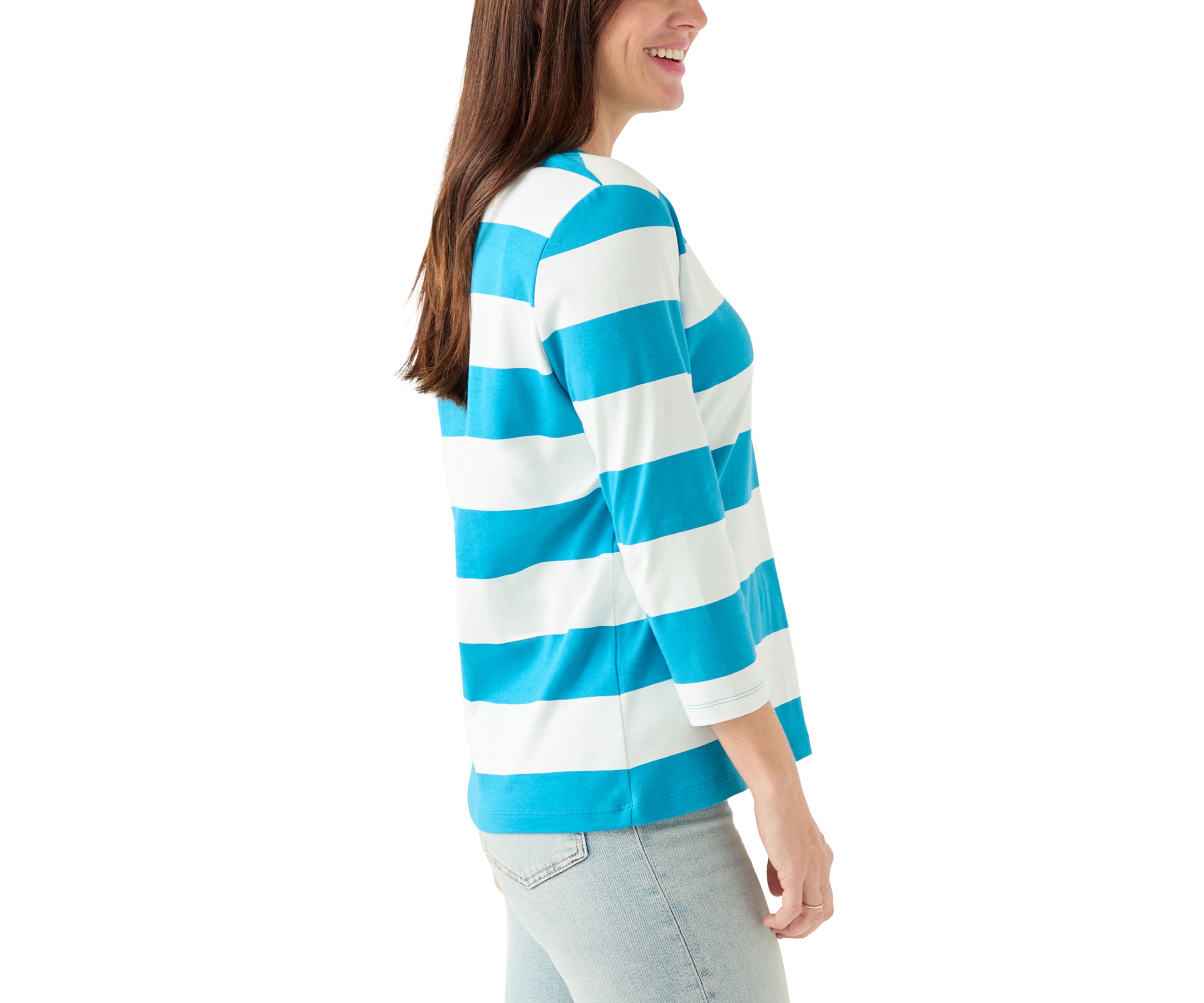 Womens 3/4 Sleeve Yarn Dyed Henley Top