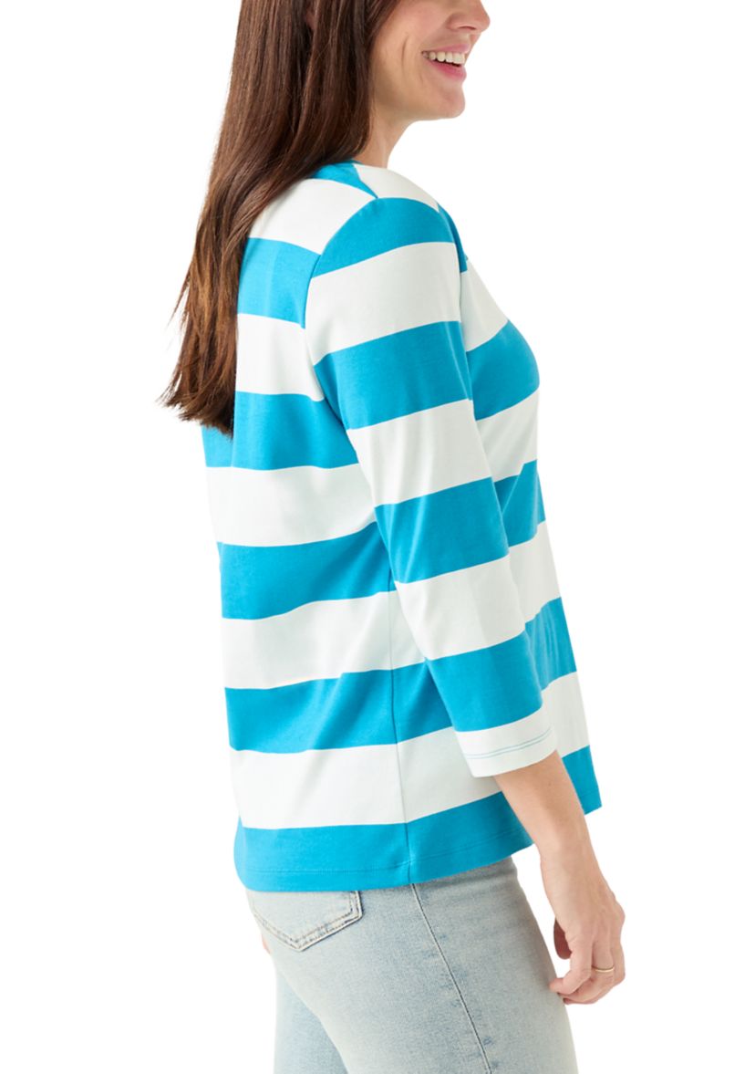 Womens 3/4 Sleeve Yarn Dyed Henley Top