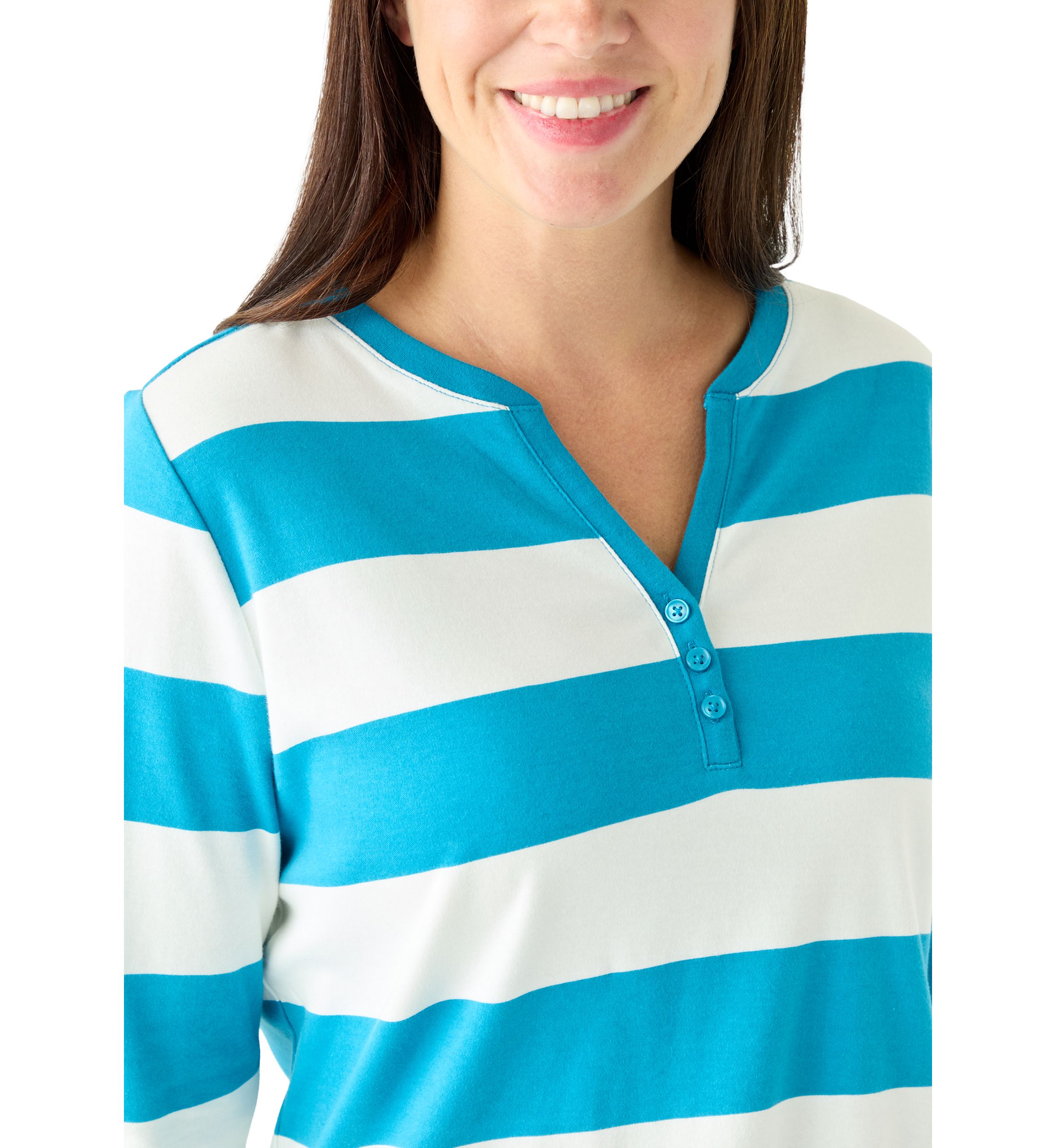 Womens 3/4 Sleeve Yarn Dyed Henley Top