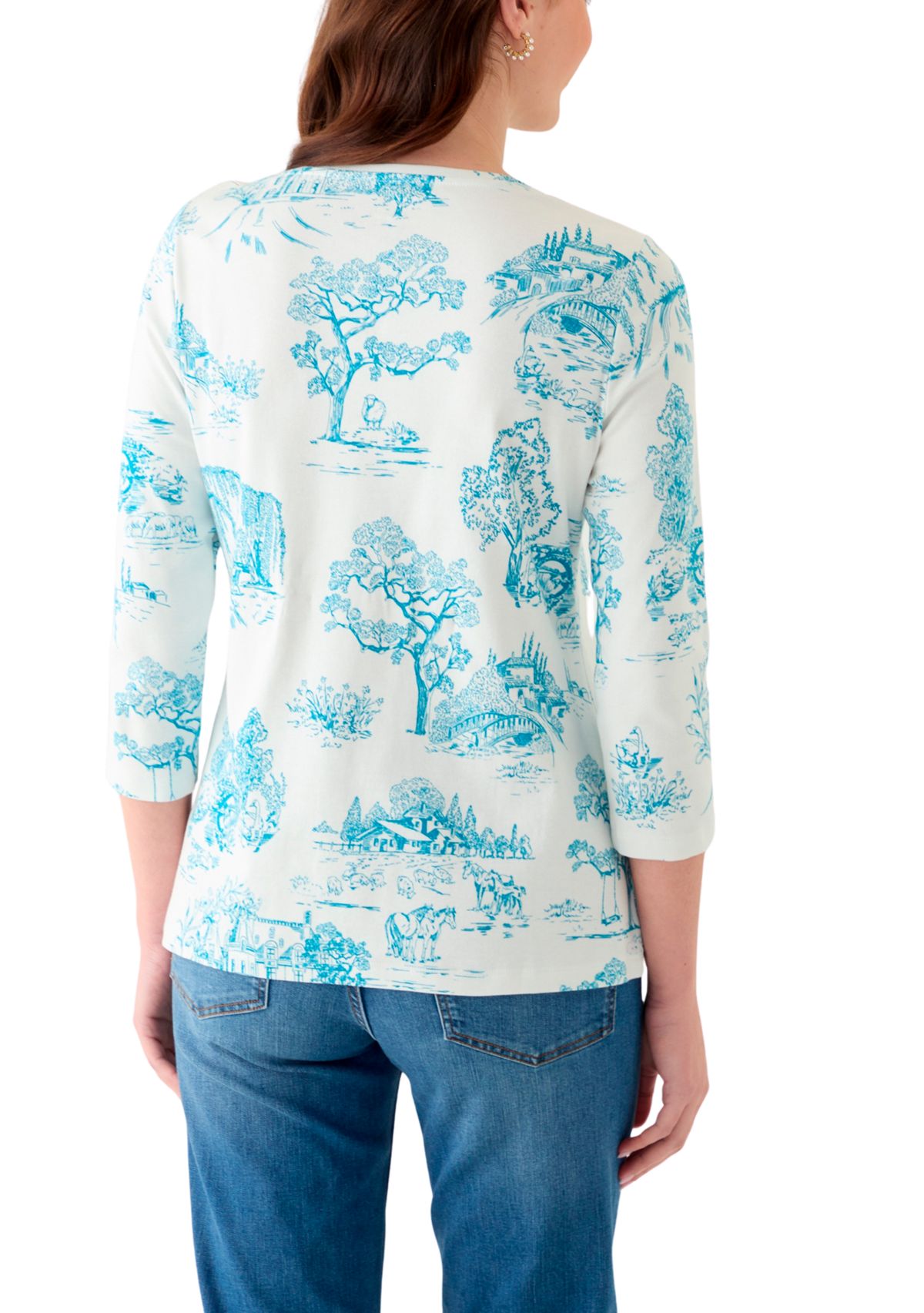 Womens 3/4 Sleeve V-Neck Printed Top