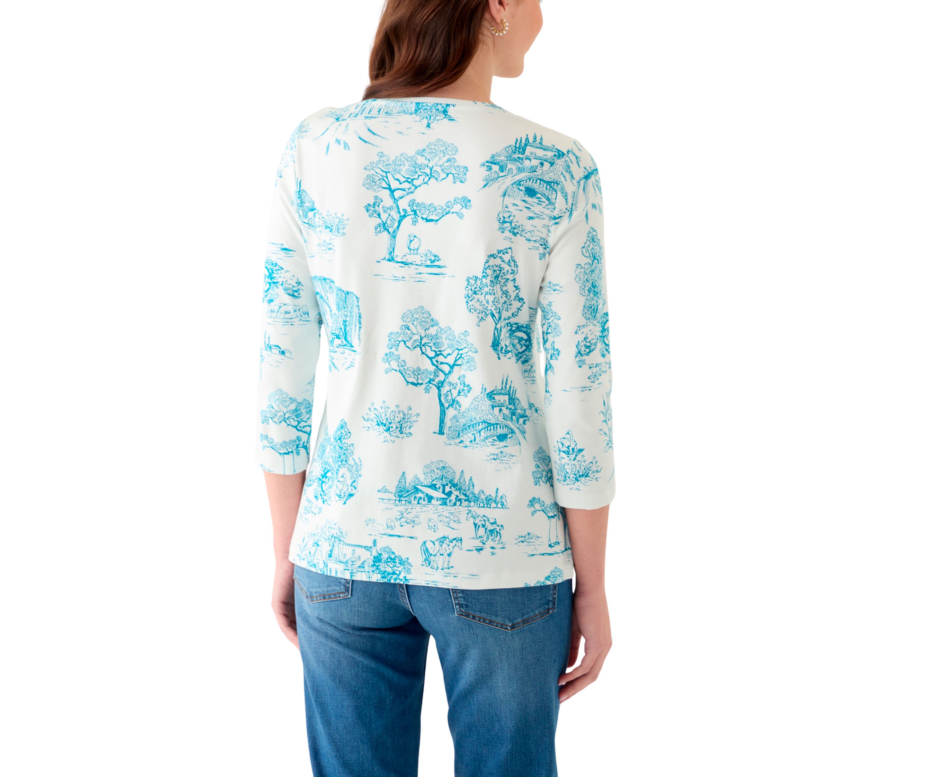 Womens 3/4 Sleeve V-Neck Printed Top