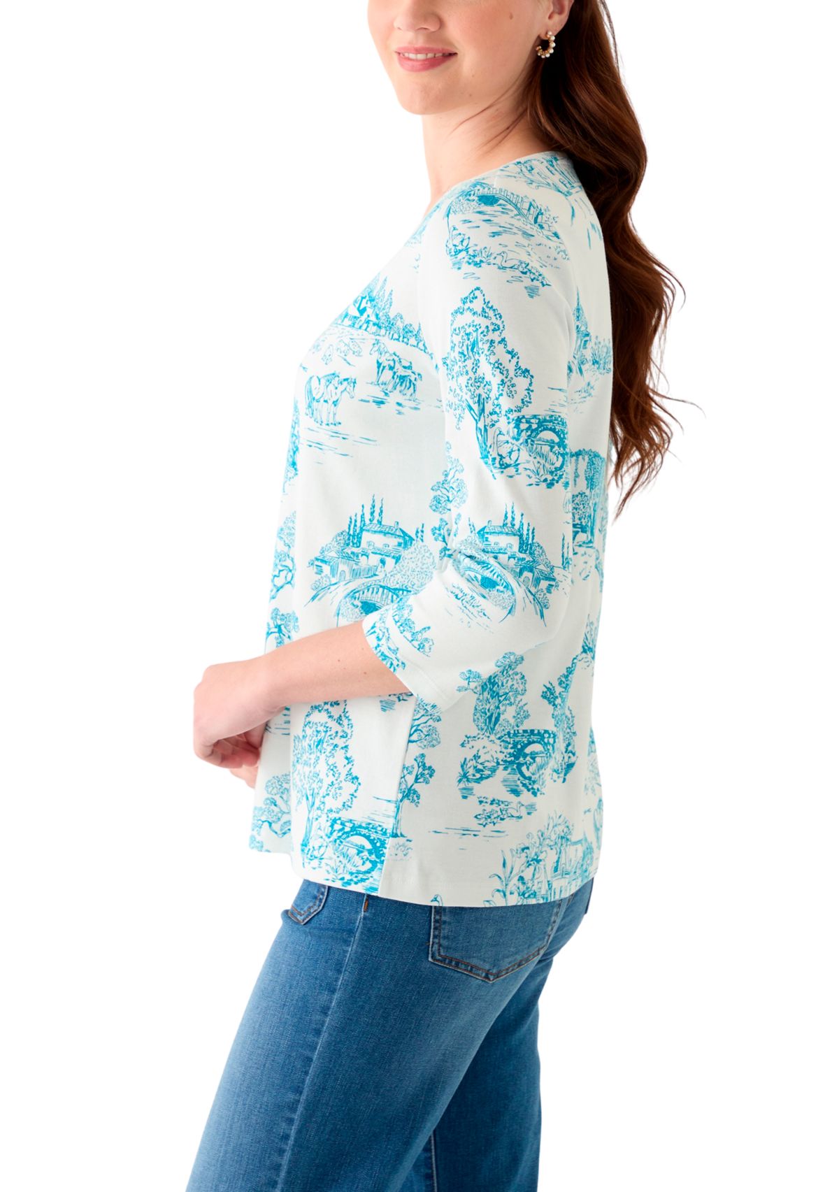 Womens 3/4 Sleeve V-Neck Printed Top