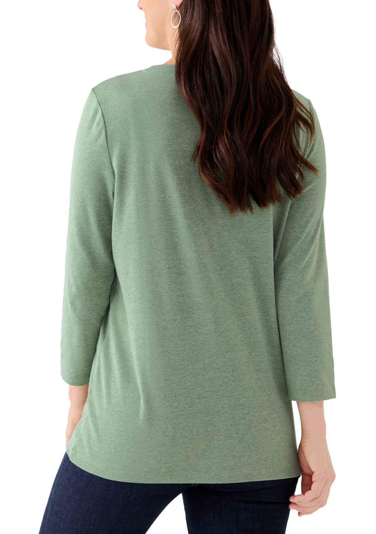 Womens Solid 3/4 Sleeve V-Neck Top