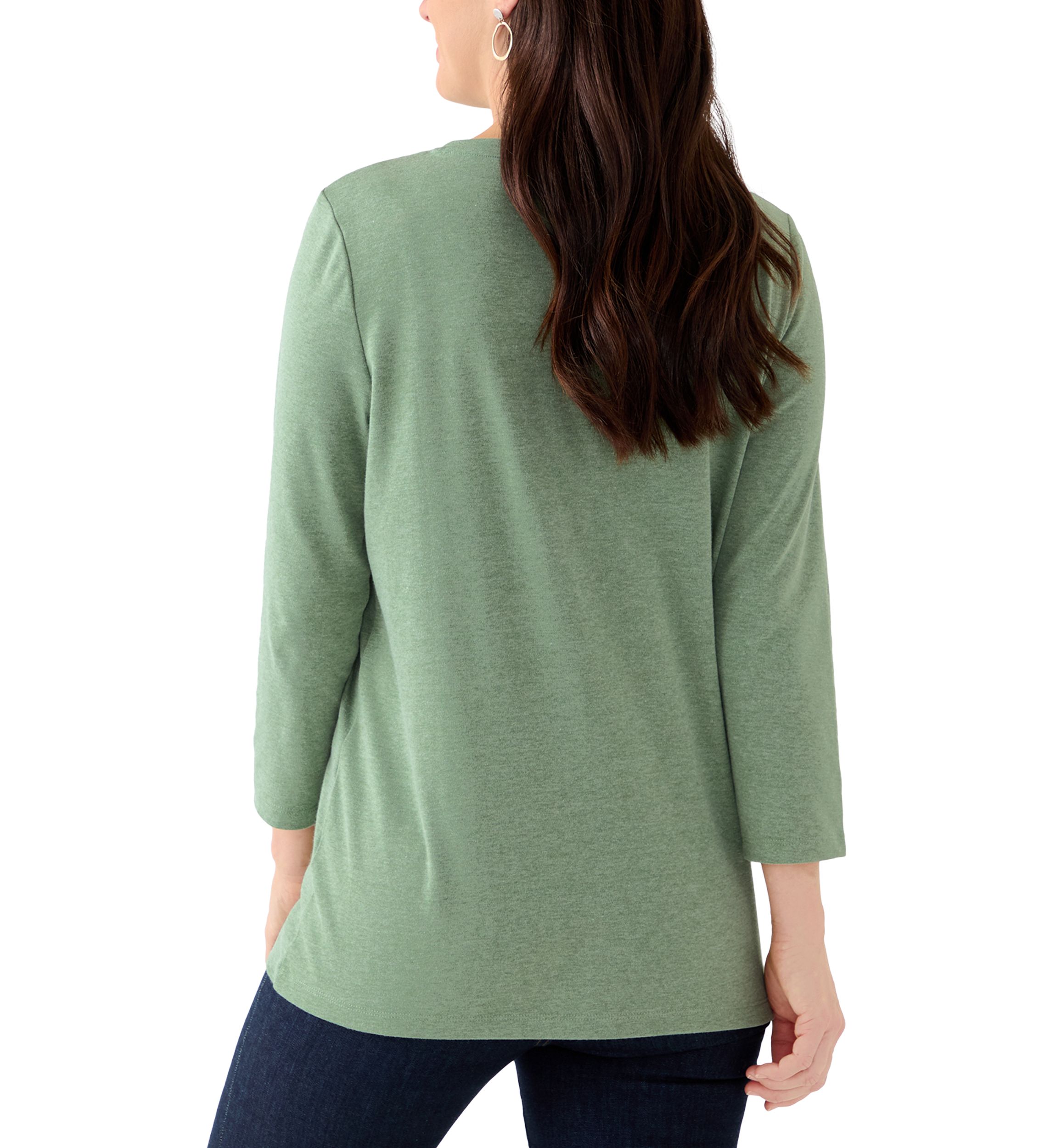 Womens Solid 3/4 Sleeve V-Neck Top