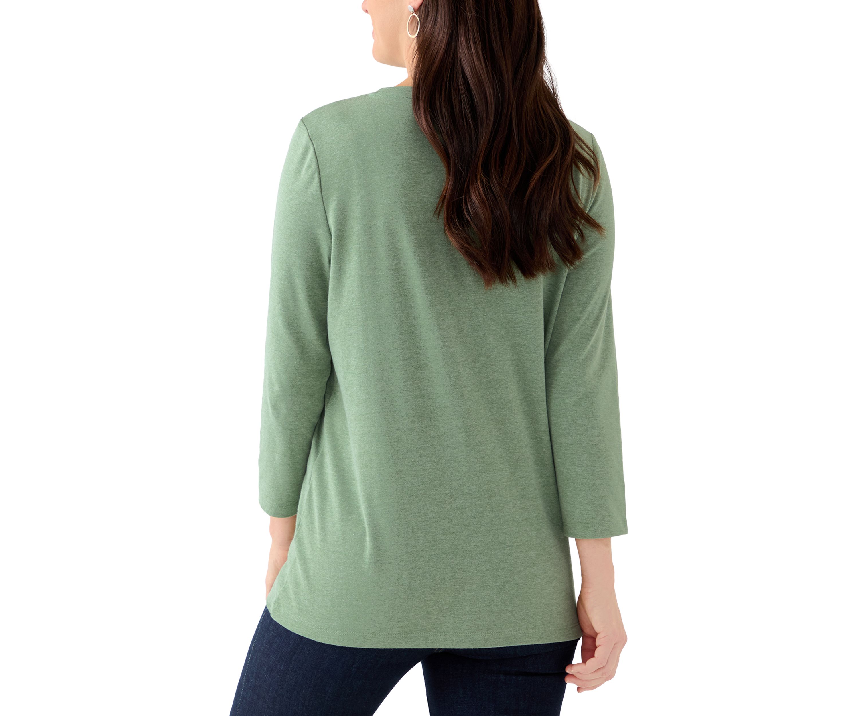 Womens Solid 3/4 Sleeve V-Neck Top