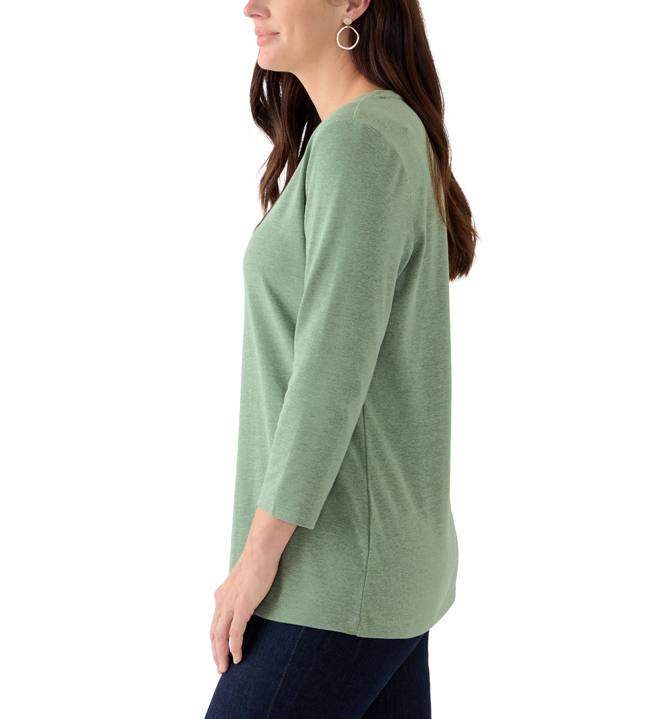 Womens Solid 3/4 Sleeve V-Neck Top
