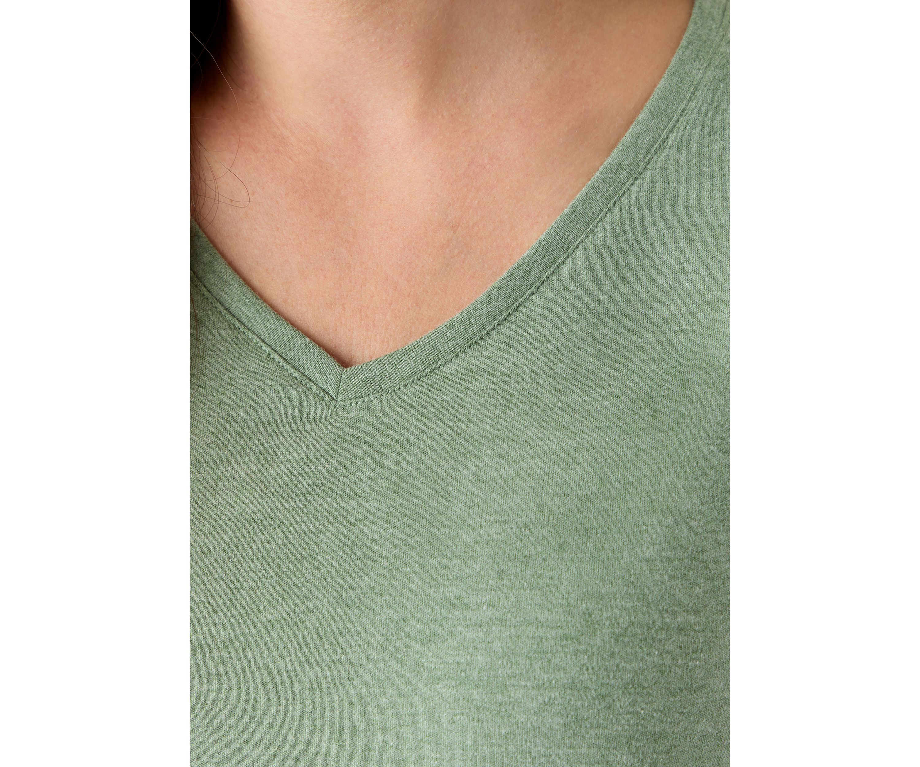 Womens Solid 3/4 Sleeve V-Neck Top