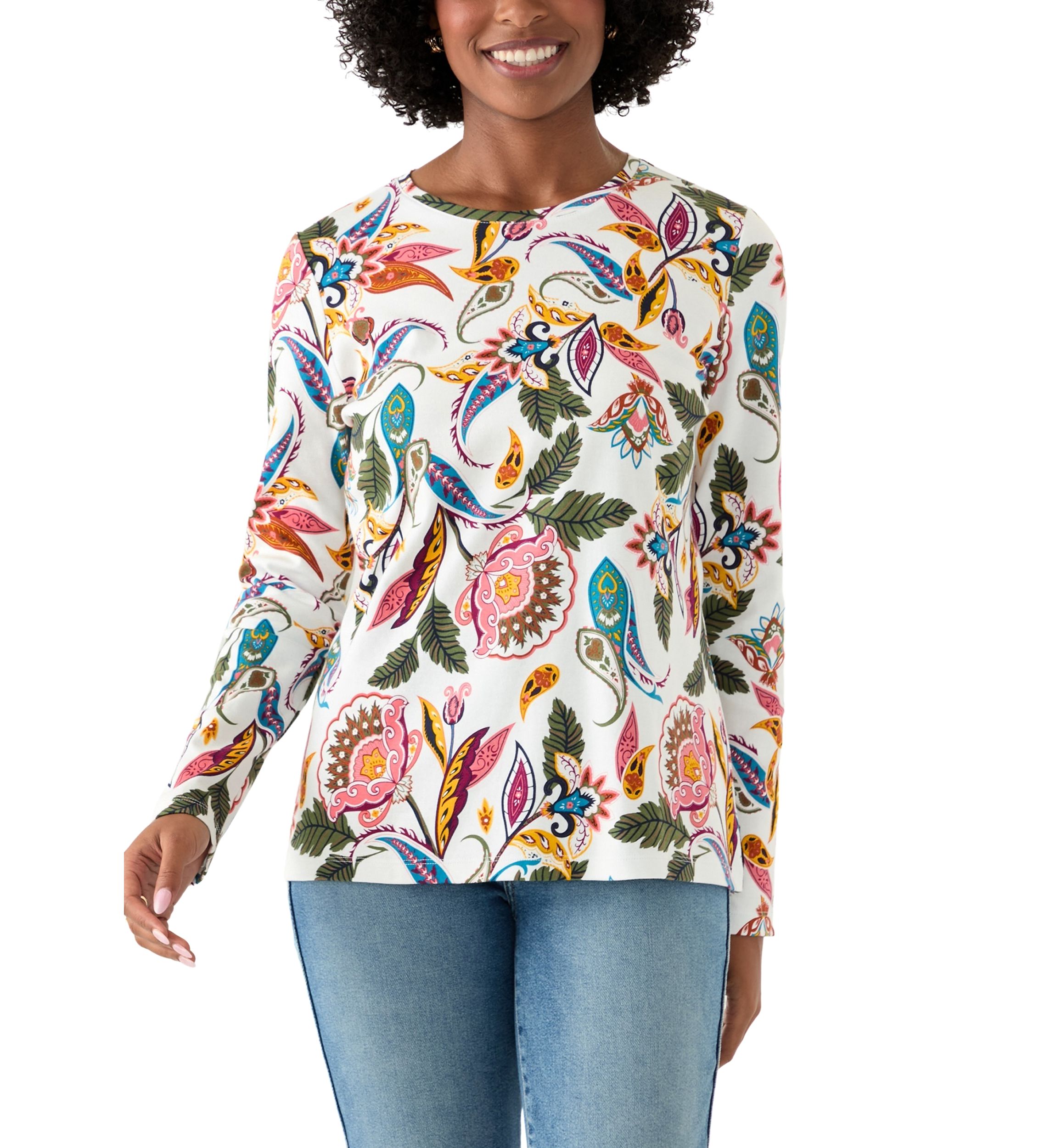 Womens Long Sleeve Crew Neck Printed Top