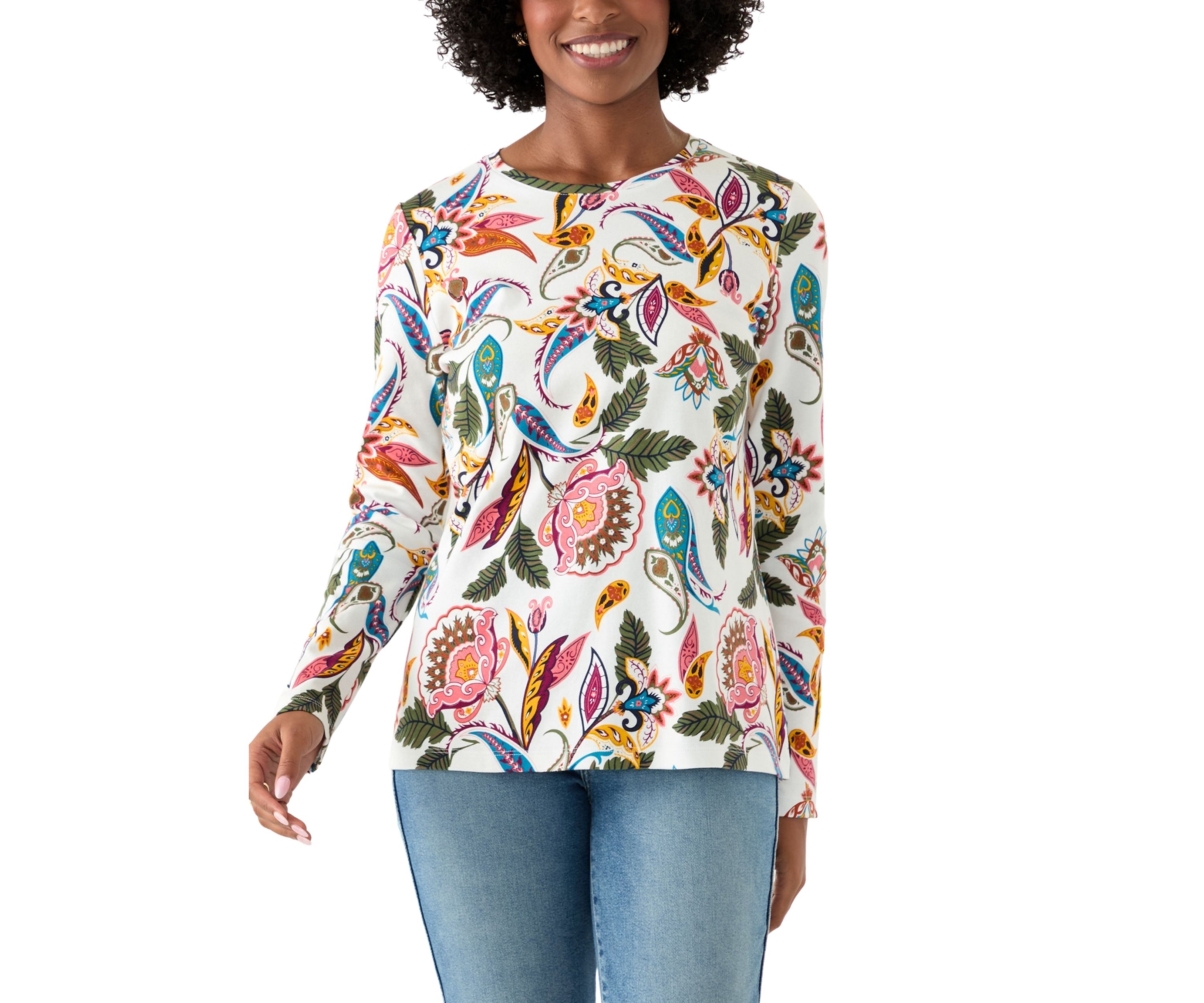 Womens Long Sleeve Crew Neck Printed Top