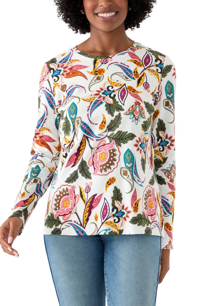 Womens Long Sleeve Crew Neck Printed Top