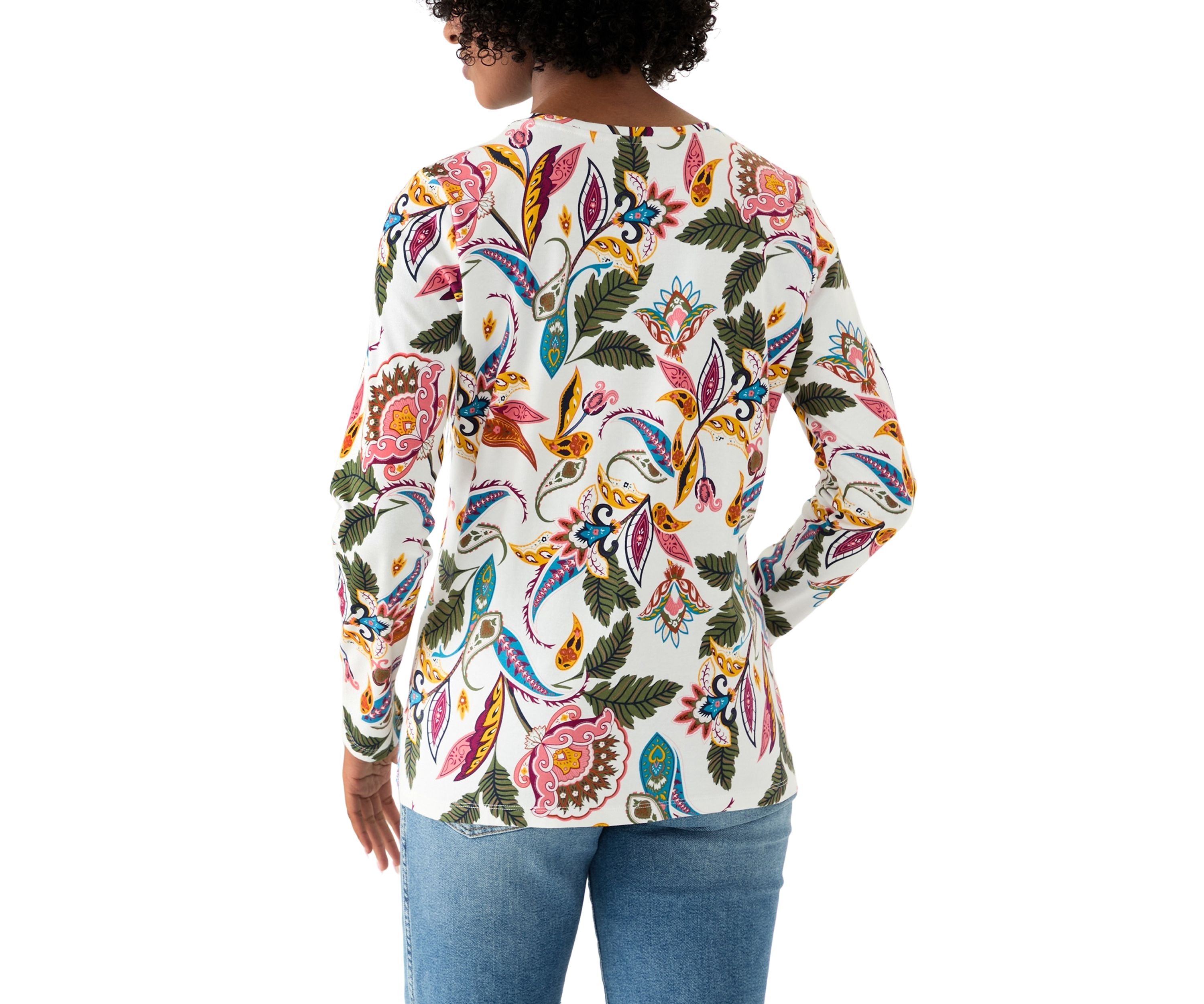 Womens Long Sleeve Crew Neck Printed Top