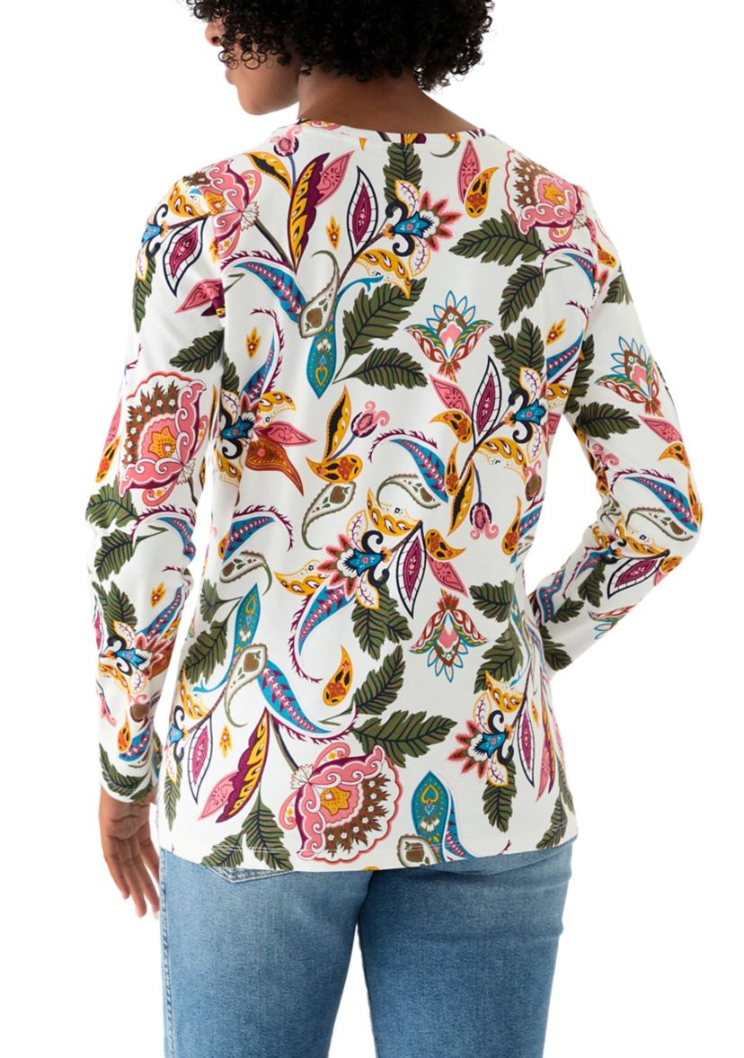 Womens Long Sleeve Crew Neck Printed Top