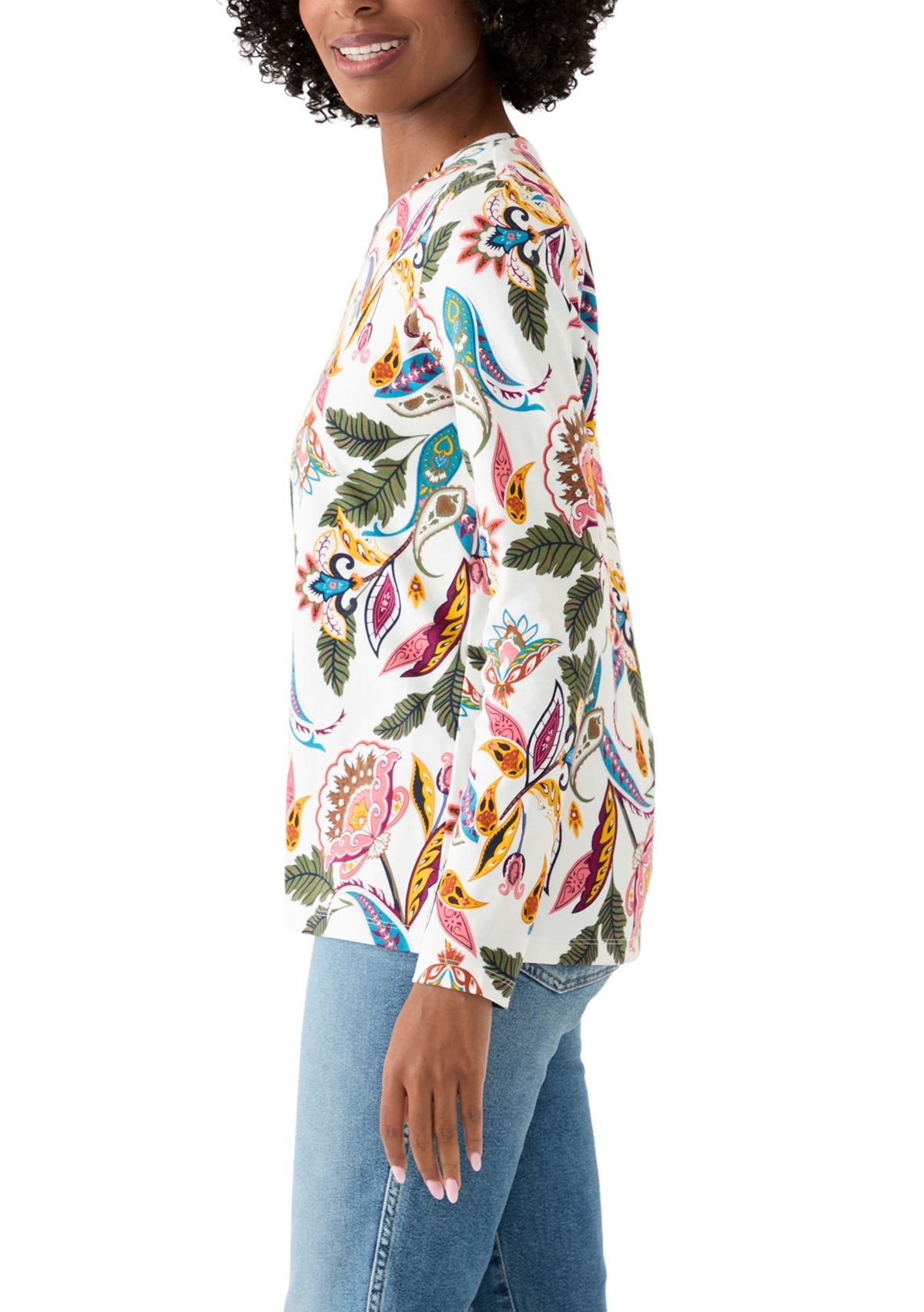Womens Long Sleeve Crew Neck Printed Top