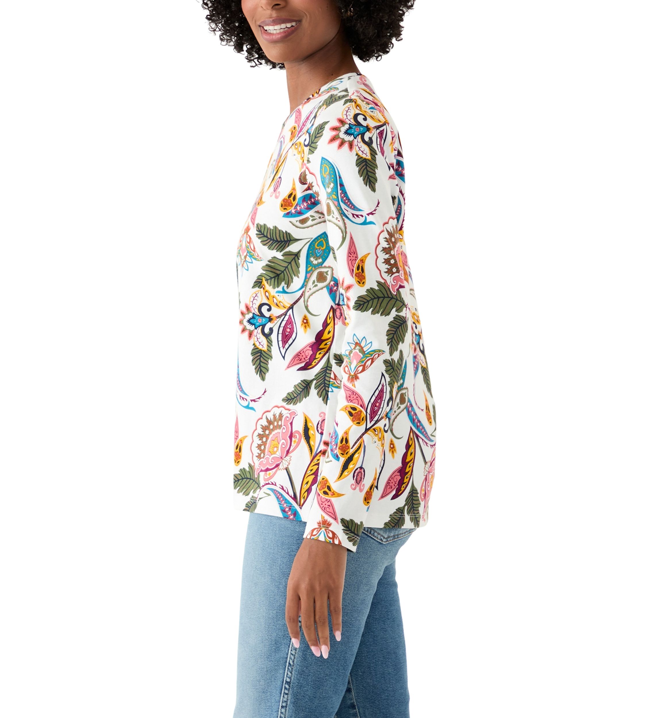 Womens Long Sleeve Crew Neck Printed Top