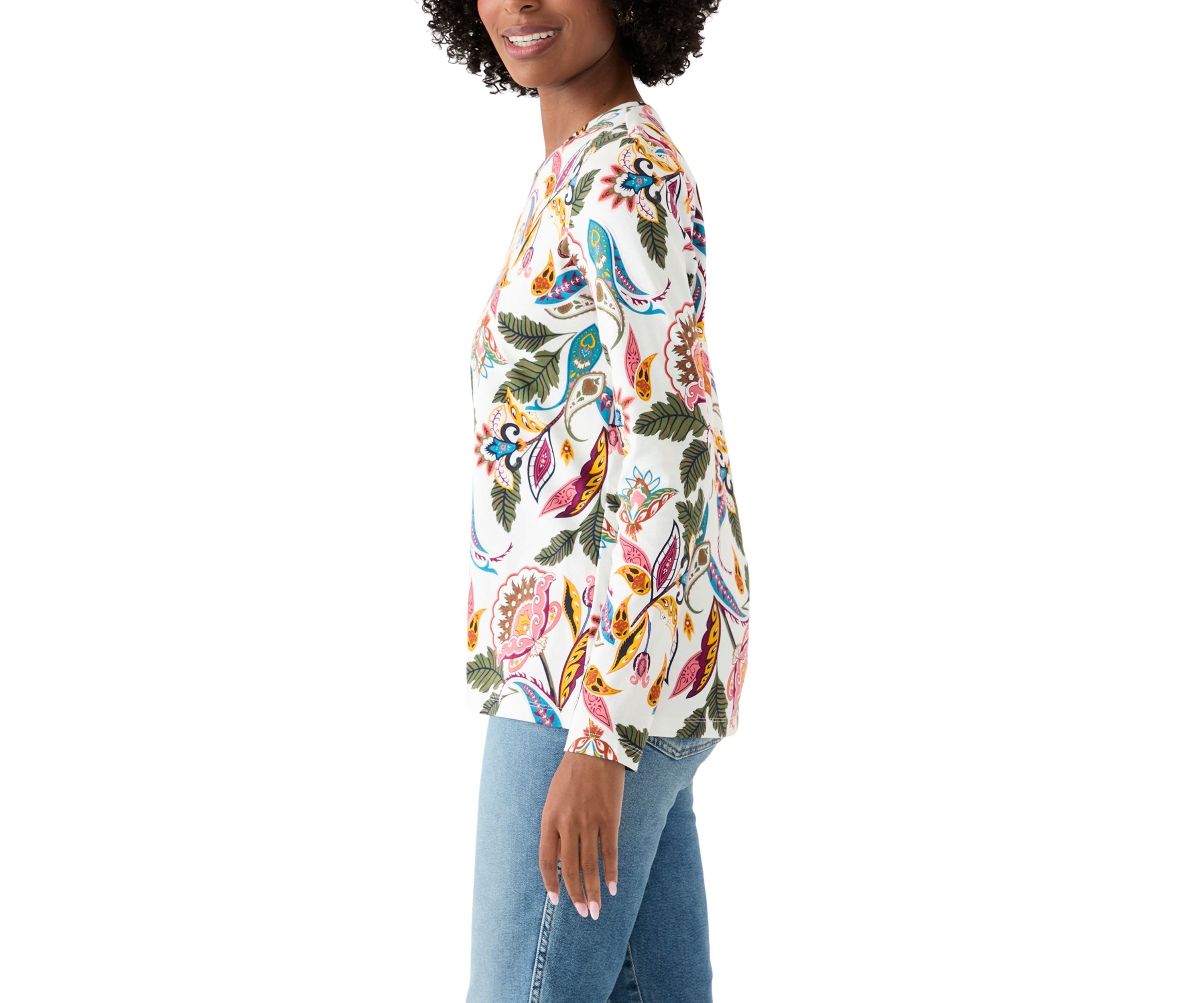 Womens Long Sleeve Crew Neck Printed Top