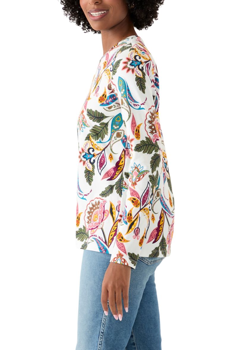 Womens Long Sleeve Crew Neck Printed Top