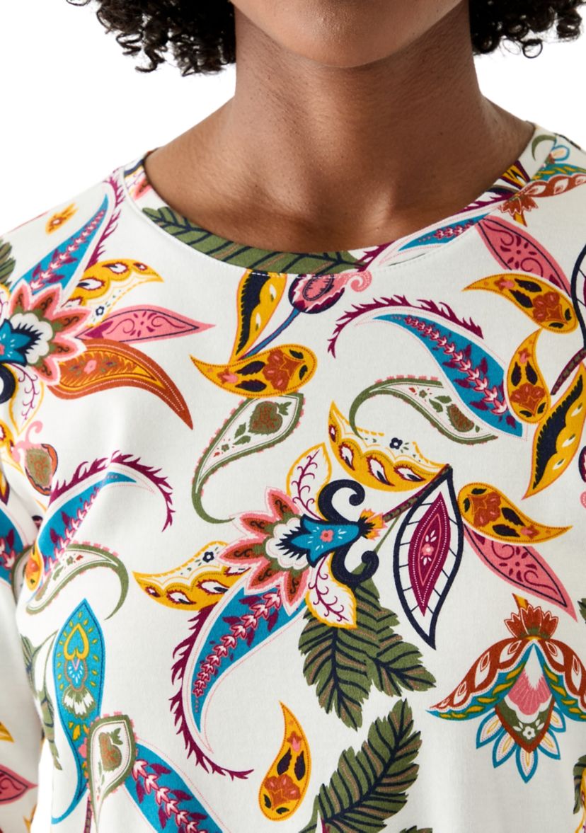 Womens Long Sleeve Crew Neck Printed Top