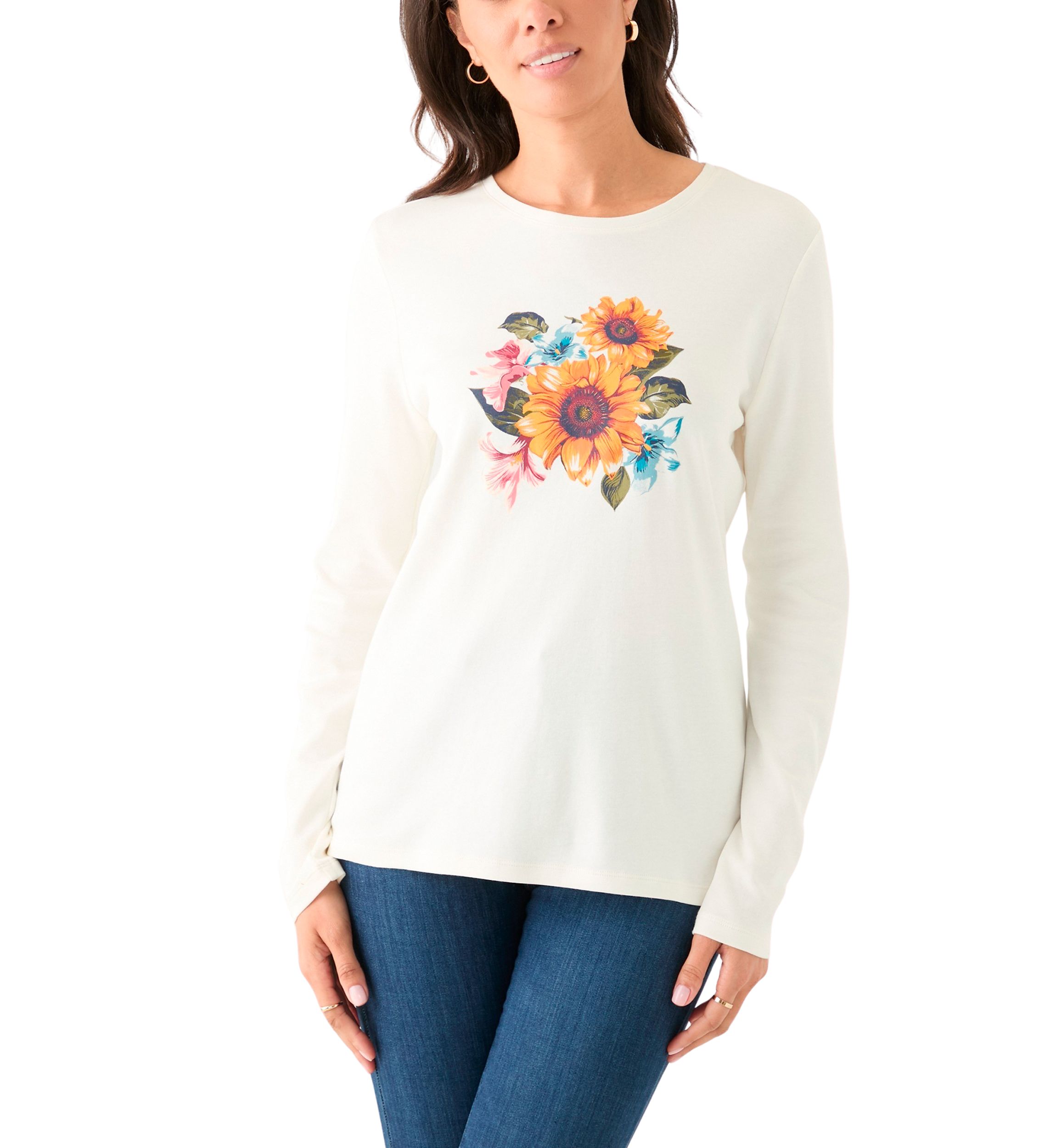 Womens Long Sleeve Crew Neck Graphic T-Shirt