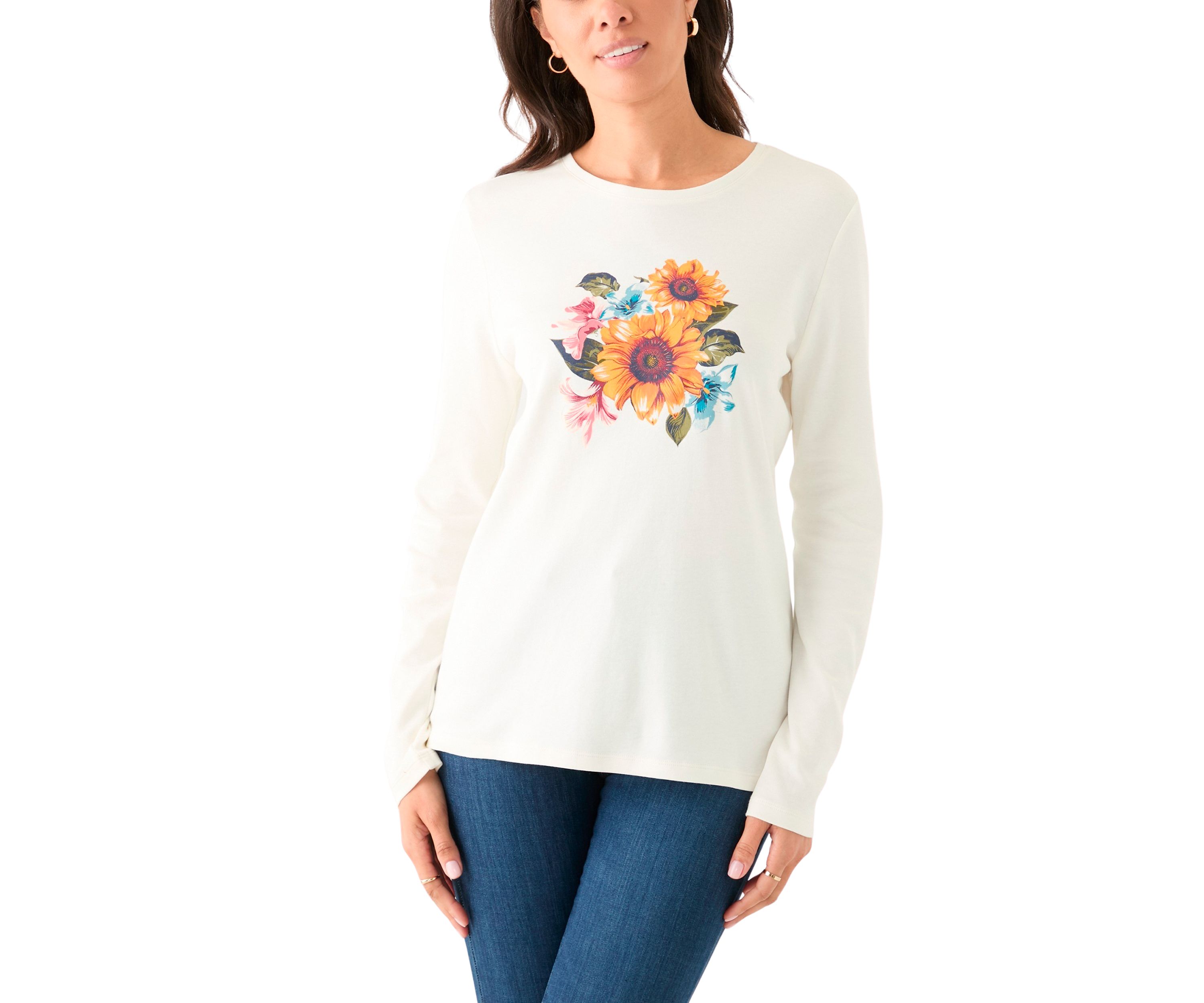 Womens Long Sleeve Crew Neck Graphic T-Shirt