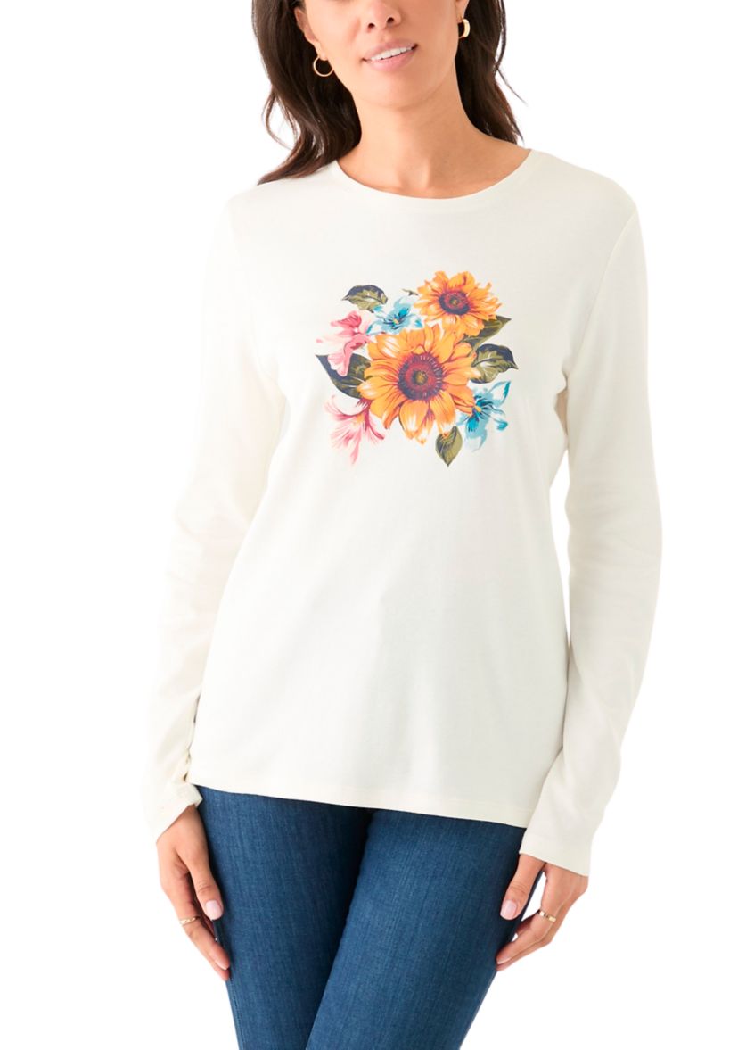Womens Long Sleeve Crew Neck Graphic T-Shirt