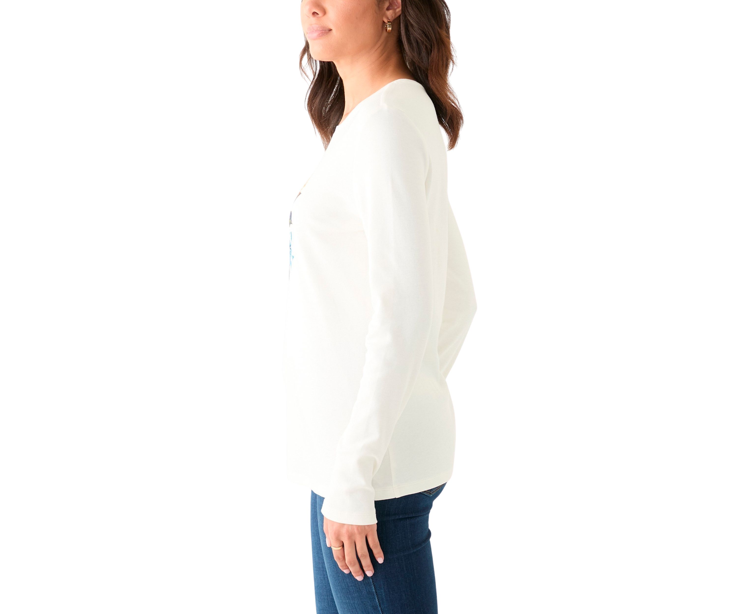 Womens Long Sleeve Crew Neck Graphic T-Shirt