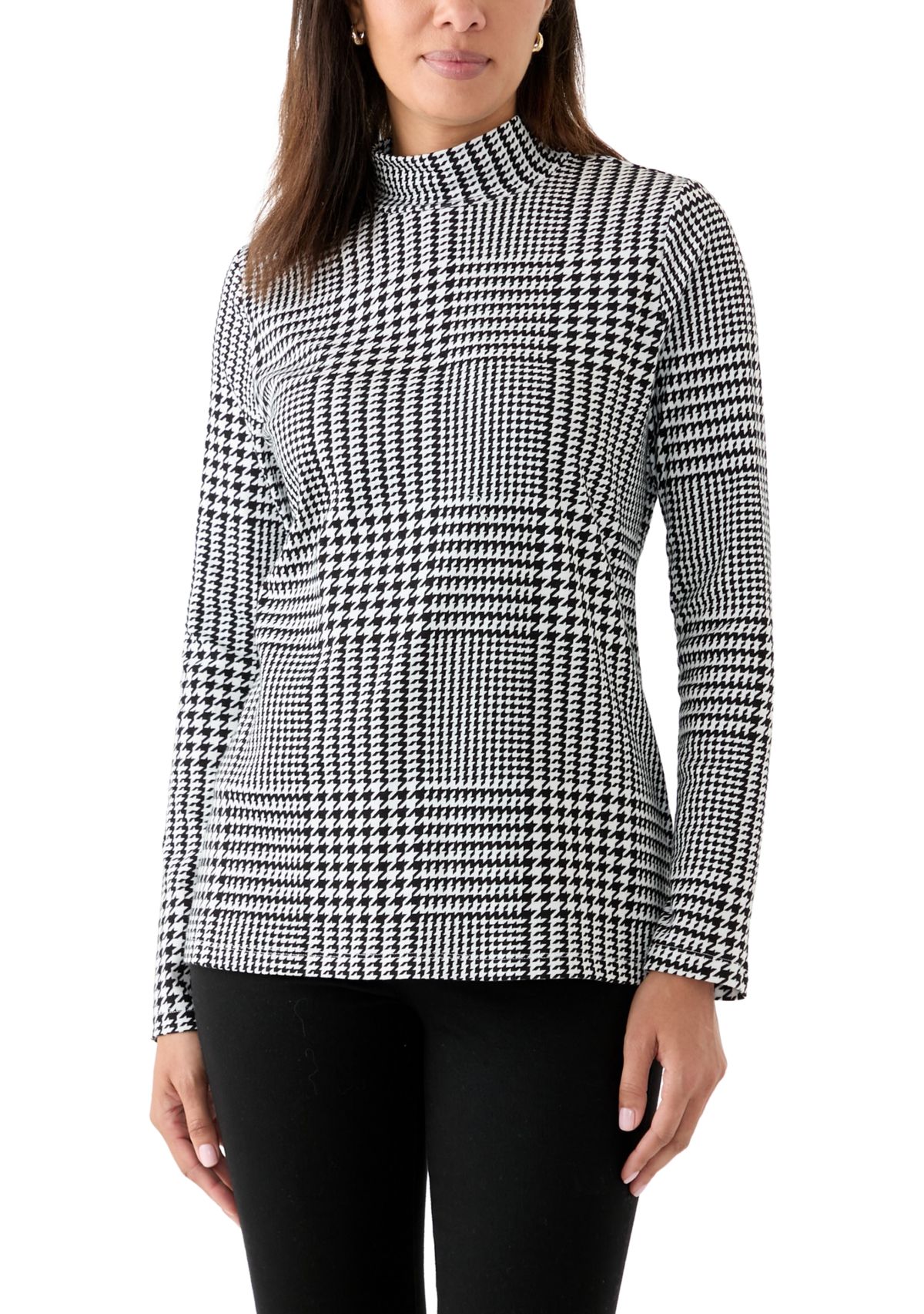 Womens Long Sleeve Printed Mock Neck Top