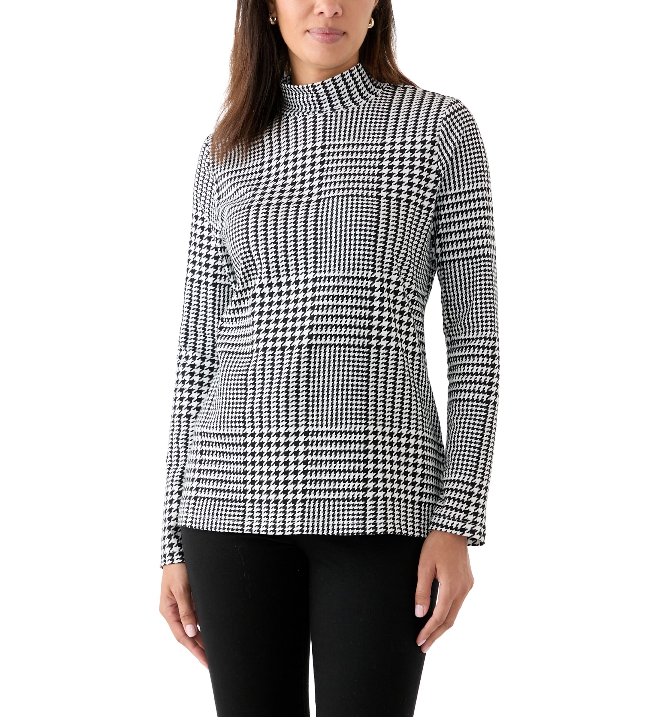 Womens Long Sleeve Printed Mock Neck Top