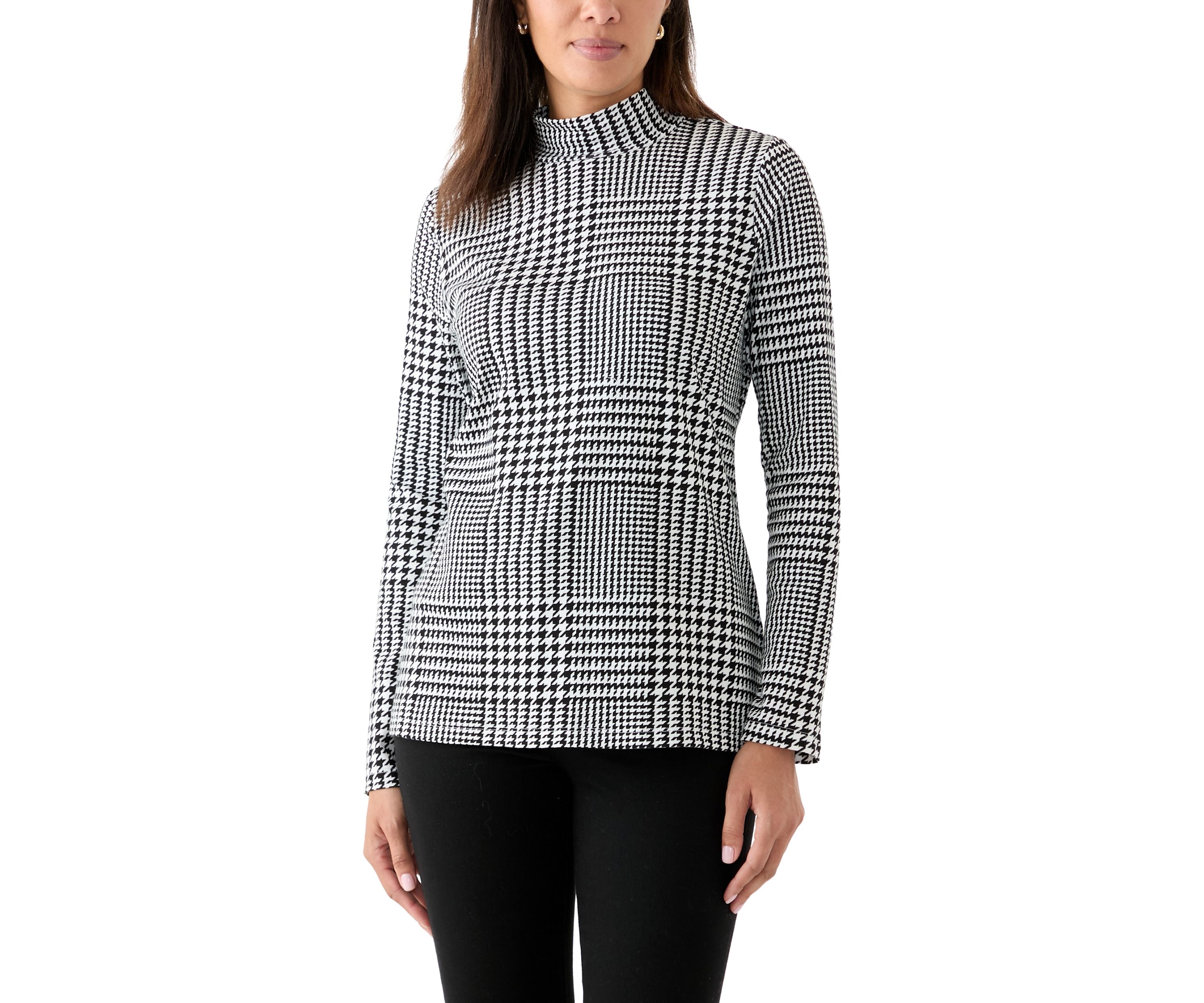 Womens Long Sleeve Printed Mock Neck Top