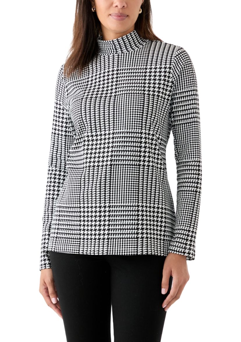 Womens Long Sleeve Printed Mock Neck Top