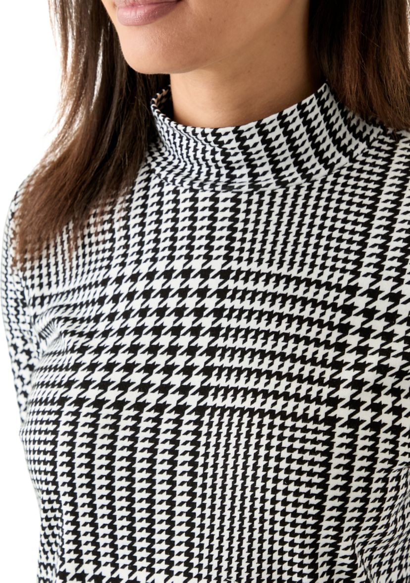Womens Long Sleeve Printed Mock Neck Top