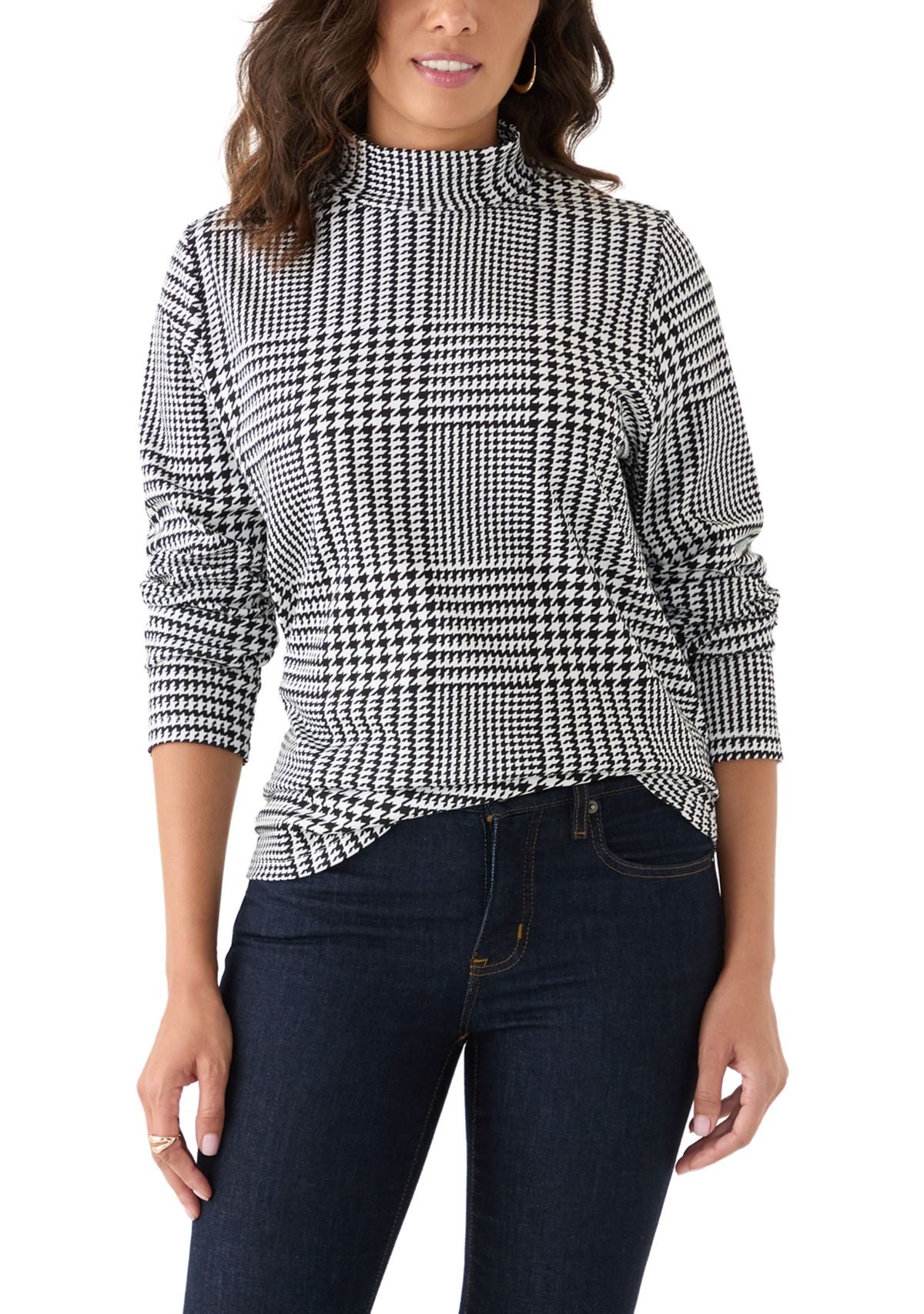 Womens Long Sleeve Mock Neck Printed T-Shirt
