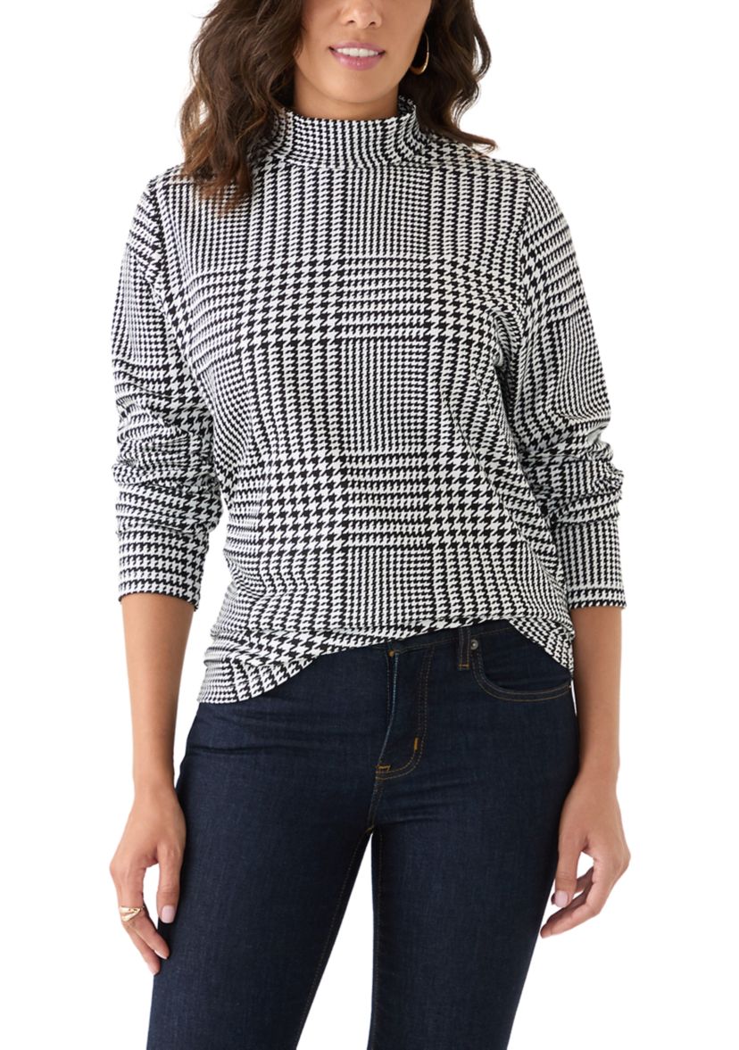 Womens Long Sleeve Mock Neck Printed T-Shirt