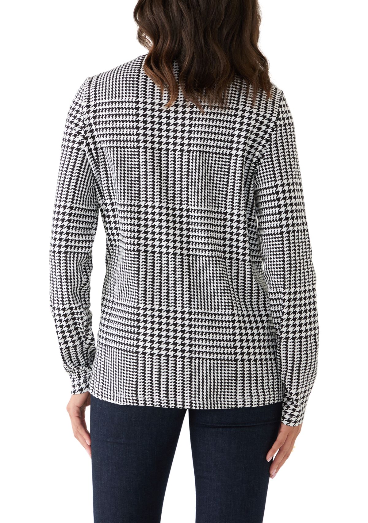 Womens Long Sleeve Mock Neck Printed T-Shirt